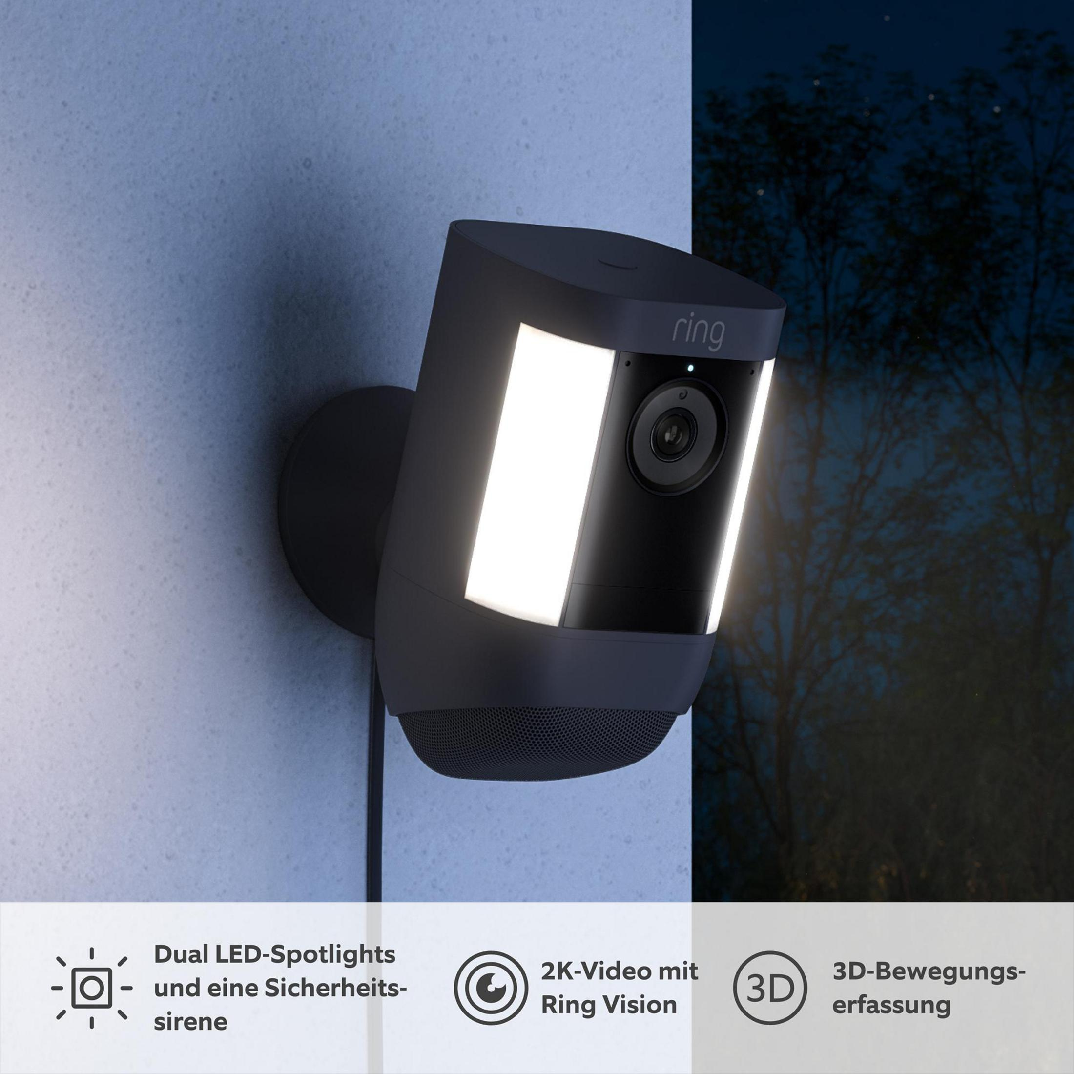 Ring beveiligingscamera met lampen, nachtzicht, 2K video en 3D bewegingsdetectie.