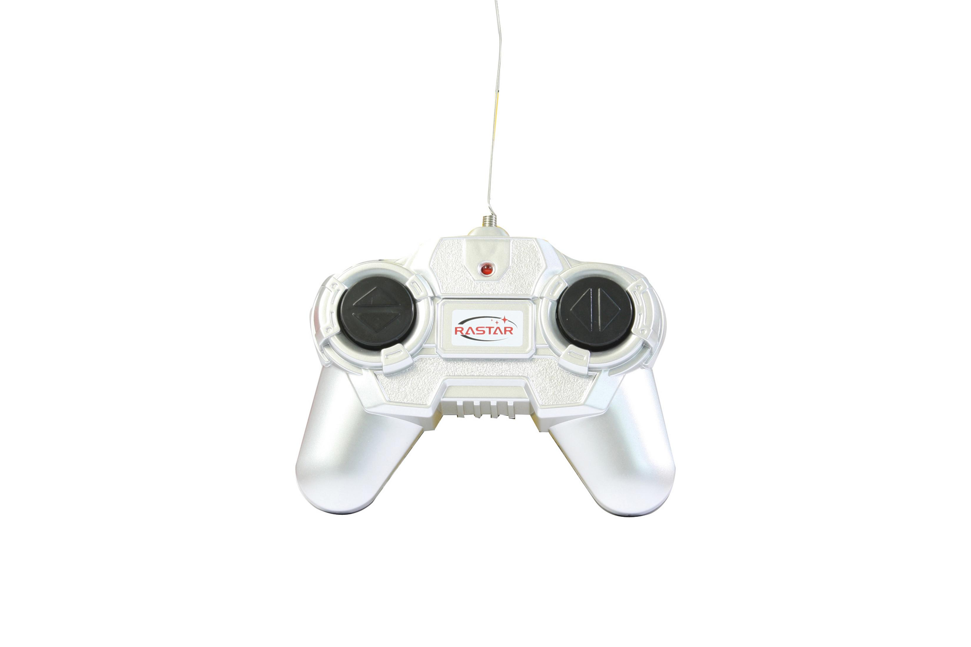 A white remote control toy car controller with two black joysticks.
