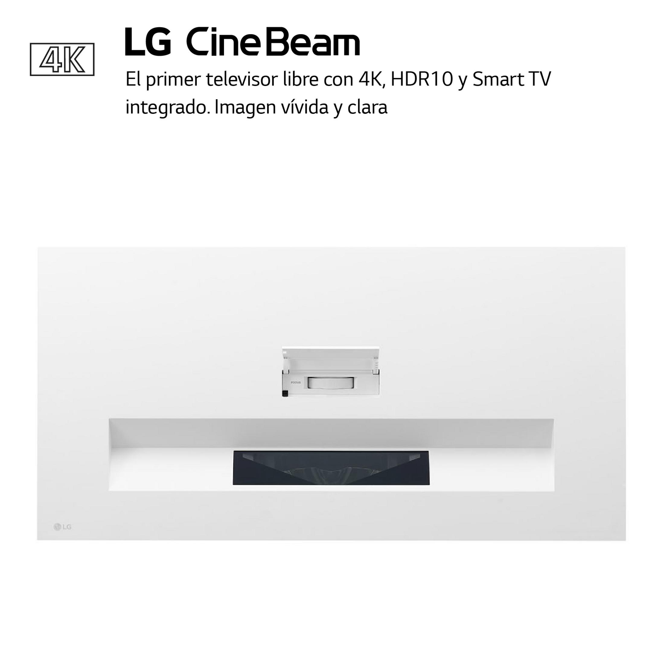 Un proyector blanco con logo '4K' y texto LG Cine Beam.