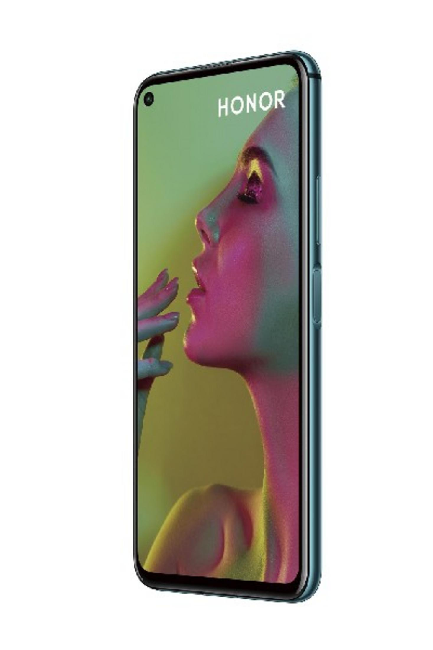 Uno smartphone con il logo HONOR e l'immagine colorata di una donna.