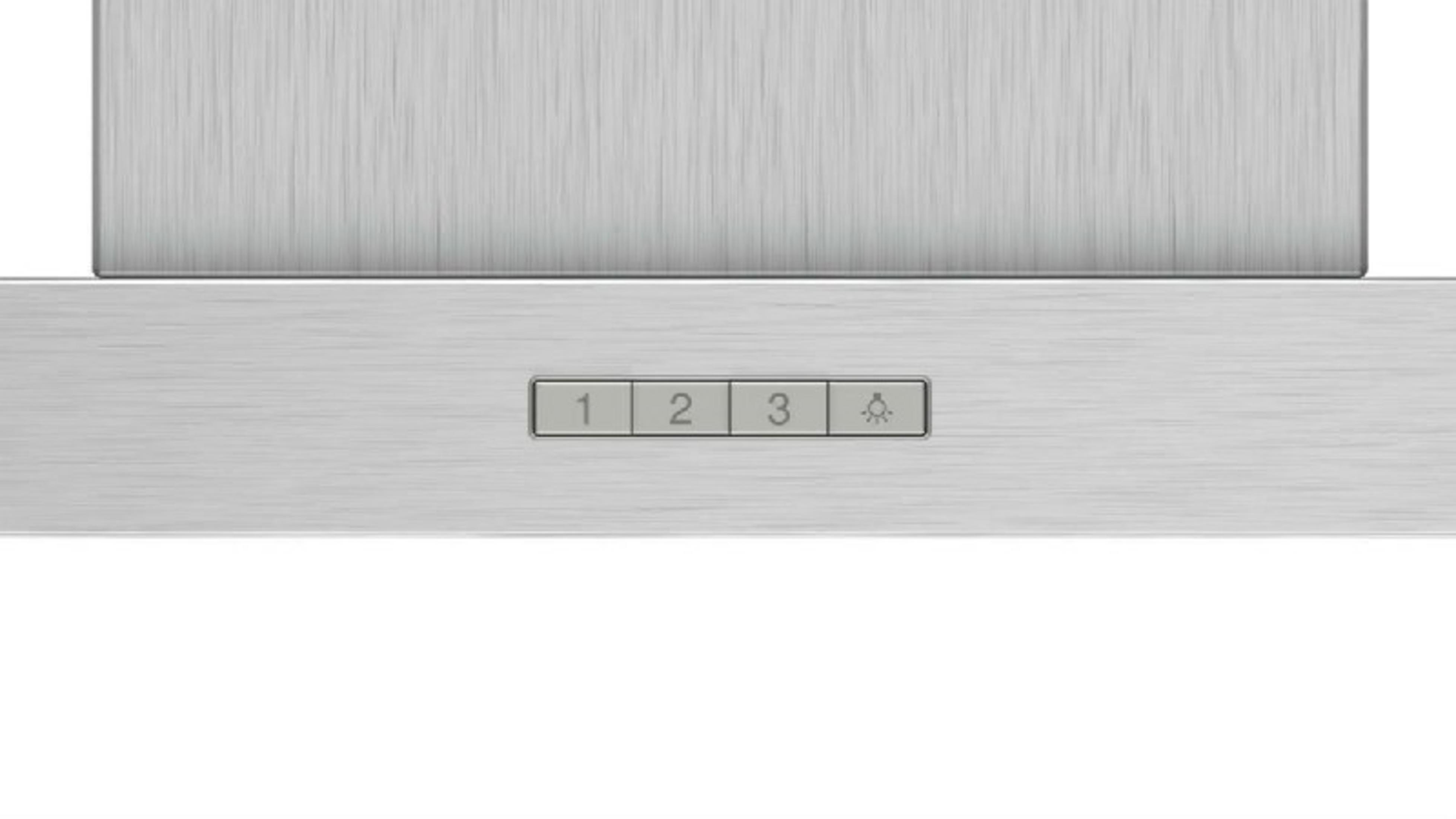 Superficie de metal cepillado con botones de control: 1, 2, 3 e icono de luz.