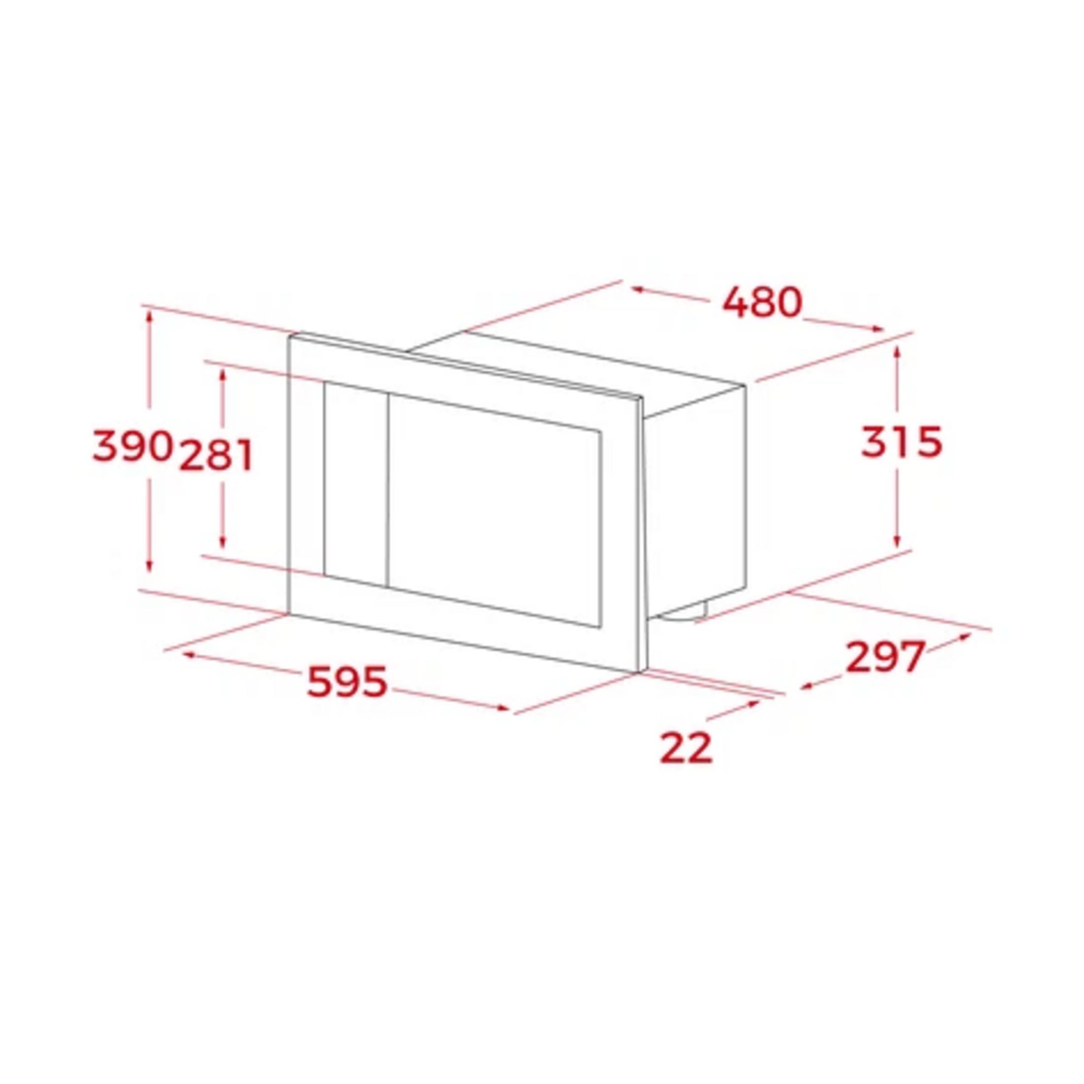 Disegno tecnico di un apparecchio da incasso con dimensioni.