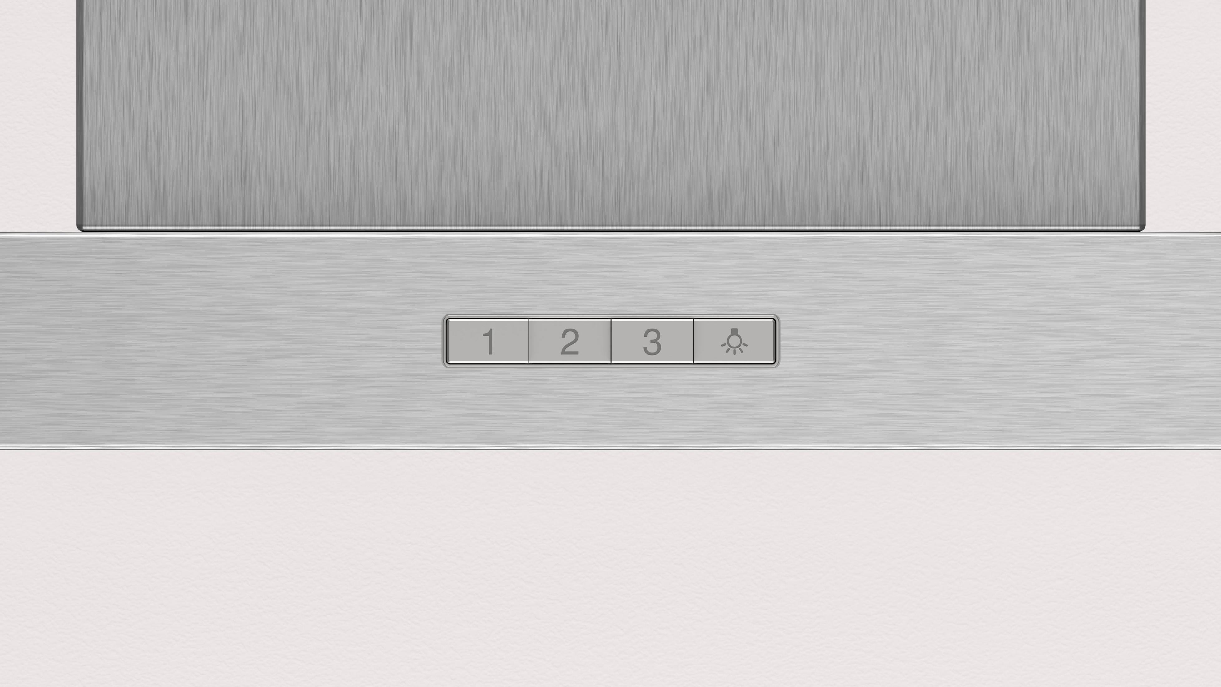 Pannello di controllo con numeri 1, 2, 3 e un'icona luminosa in metallo spazzolato.