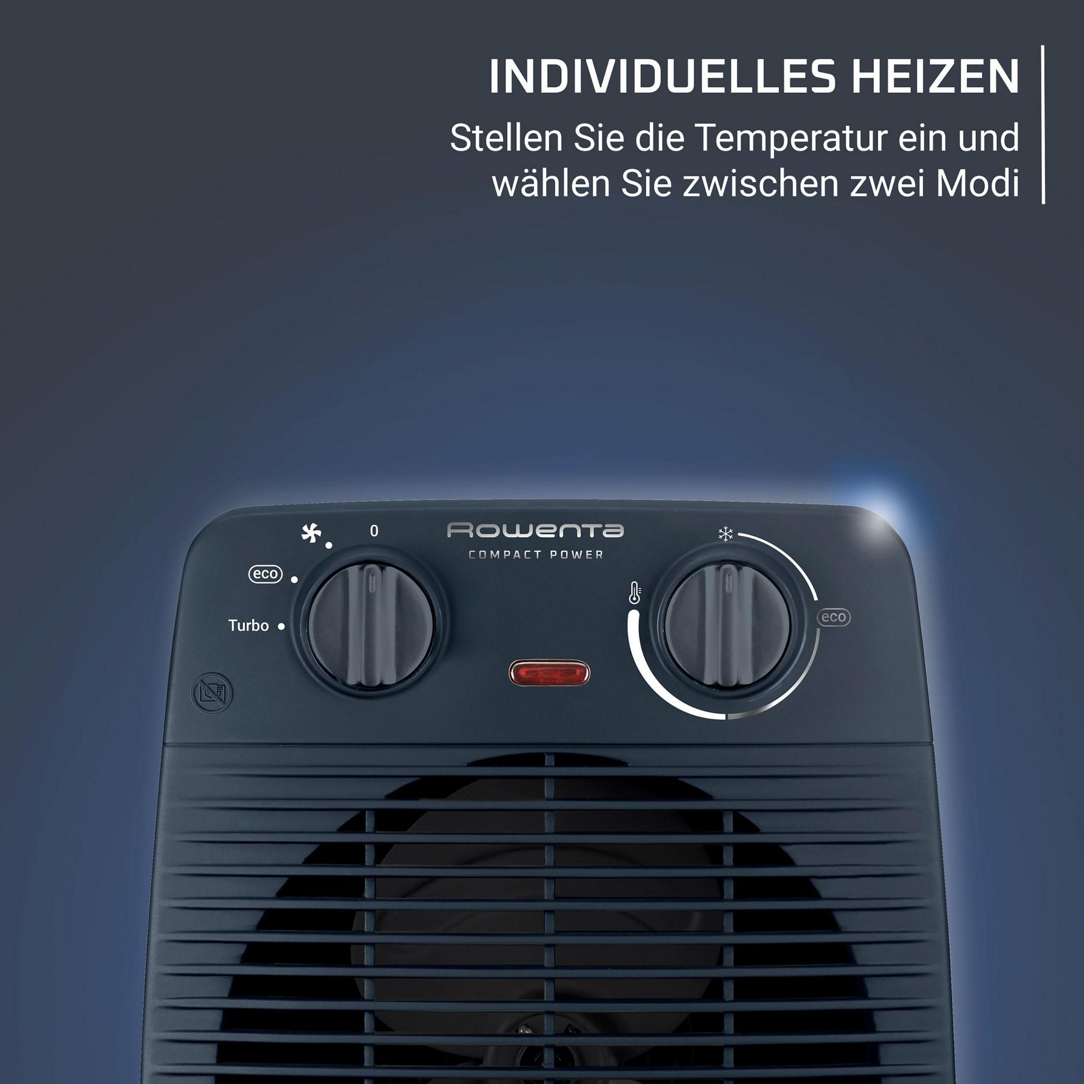 Rowenta Kompakt-Heizlüfter mit zwei Drehreglern und Eco-Modus.
