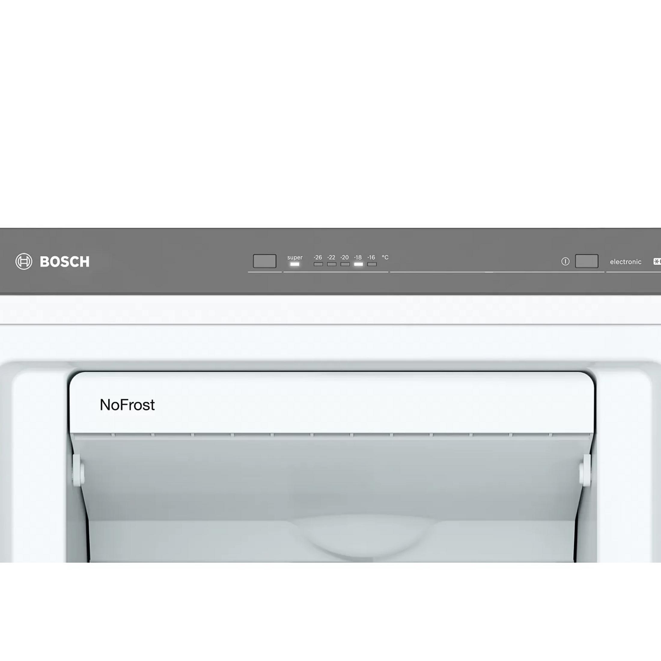 Refrigerador Bosch con tecnología "NoFrost" y pantalla digital de temperatura.