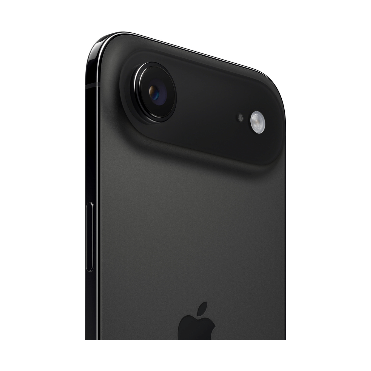 Primer plano del reverso negro de un iPhone, mostrando la cámara y el flash.
