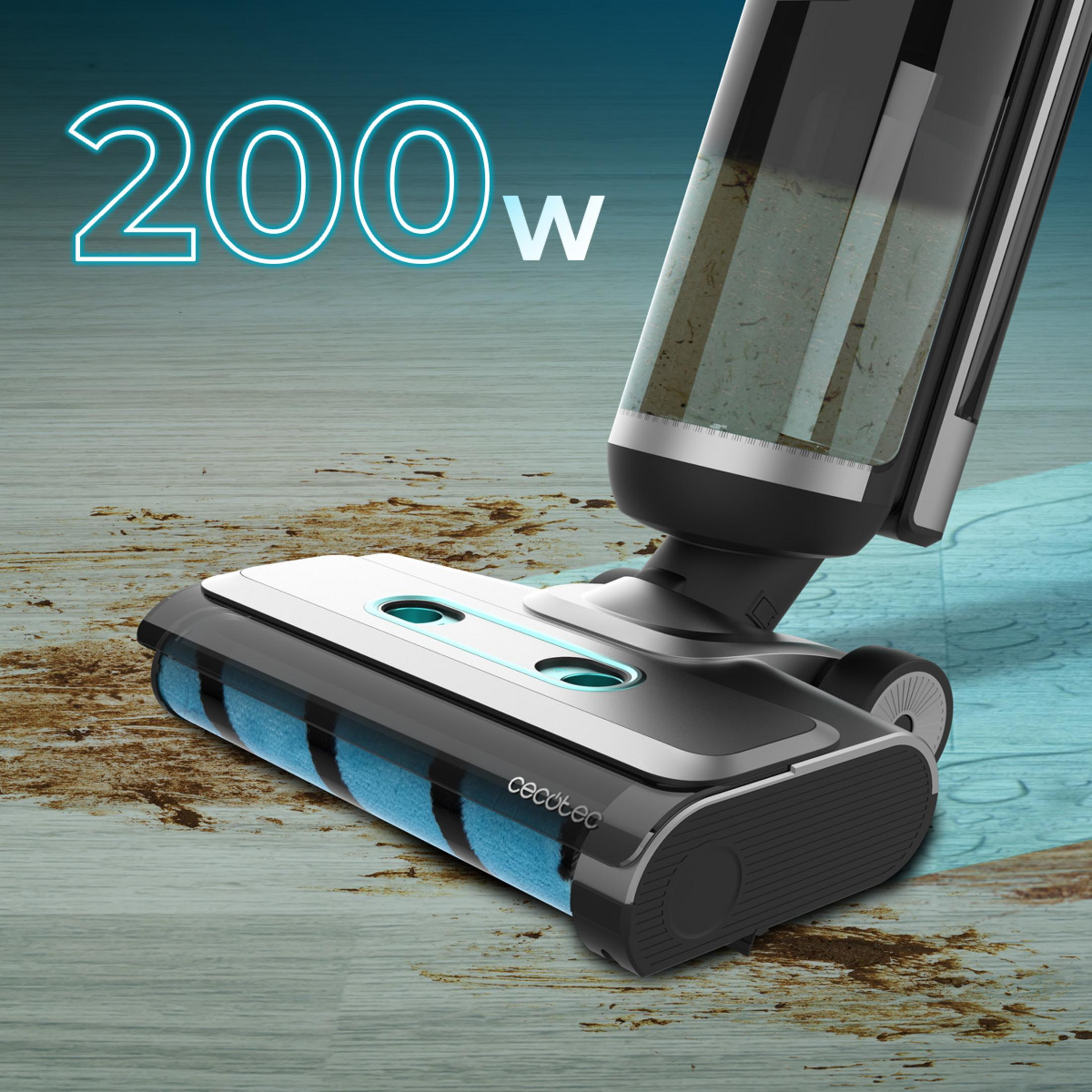 Un pulitore per pavimenti da 200W pulisce un pavimento in legno sporco.