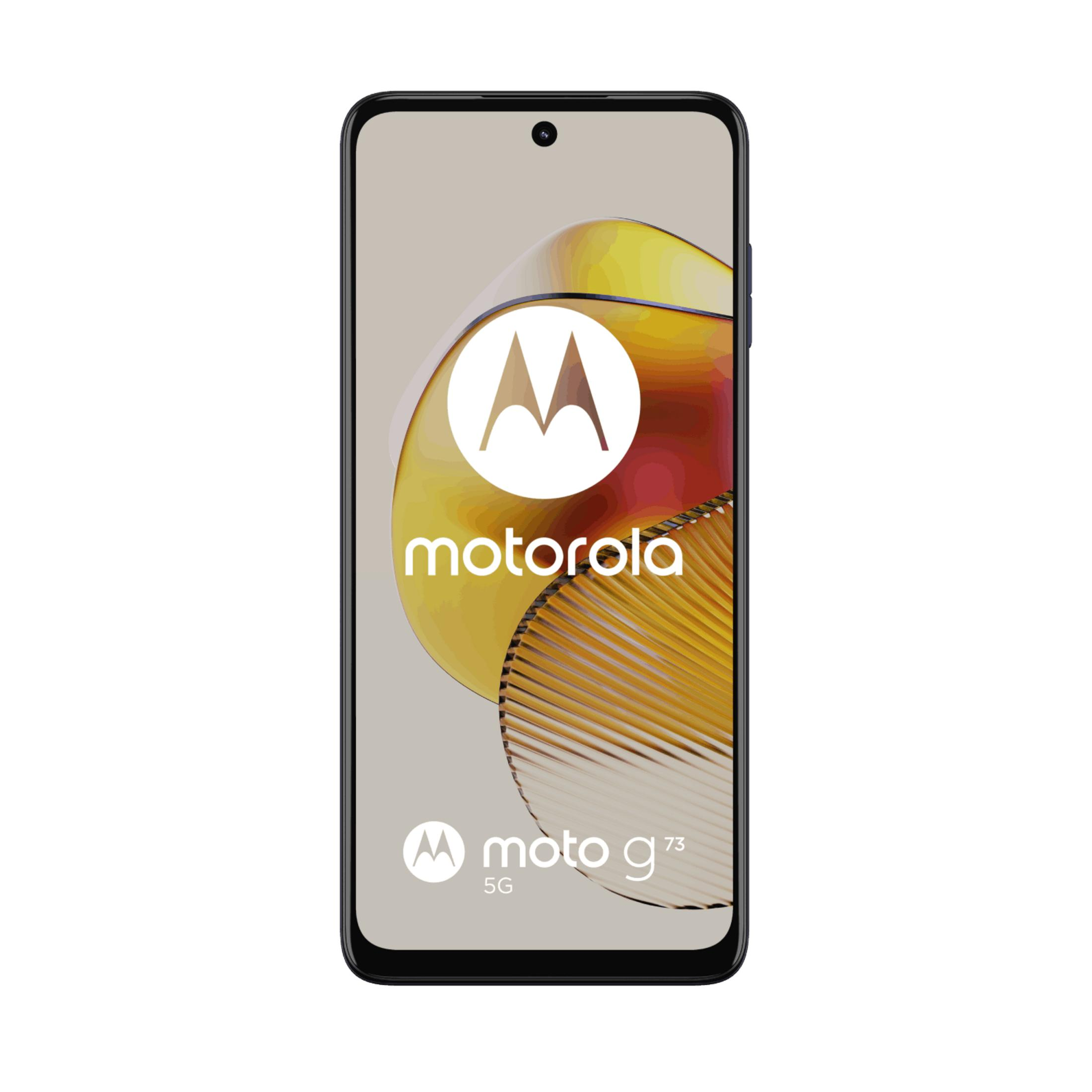 Ein Motorola Moto G 73 5G Smartphone mit einem Motorola-Logo.
