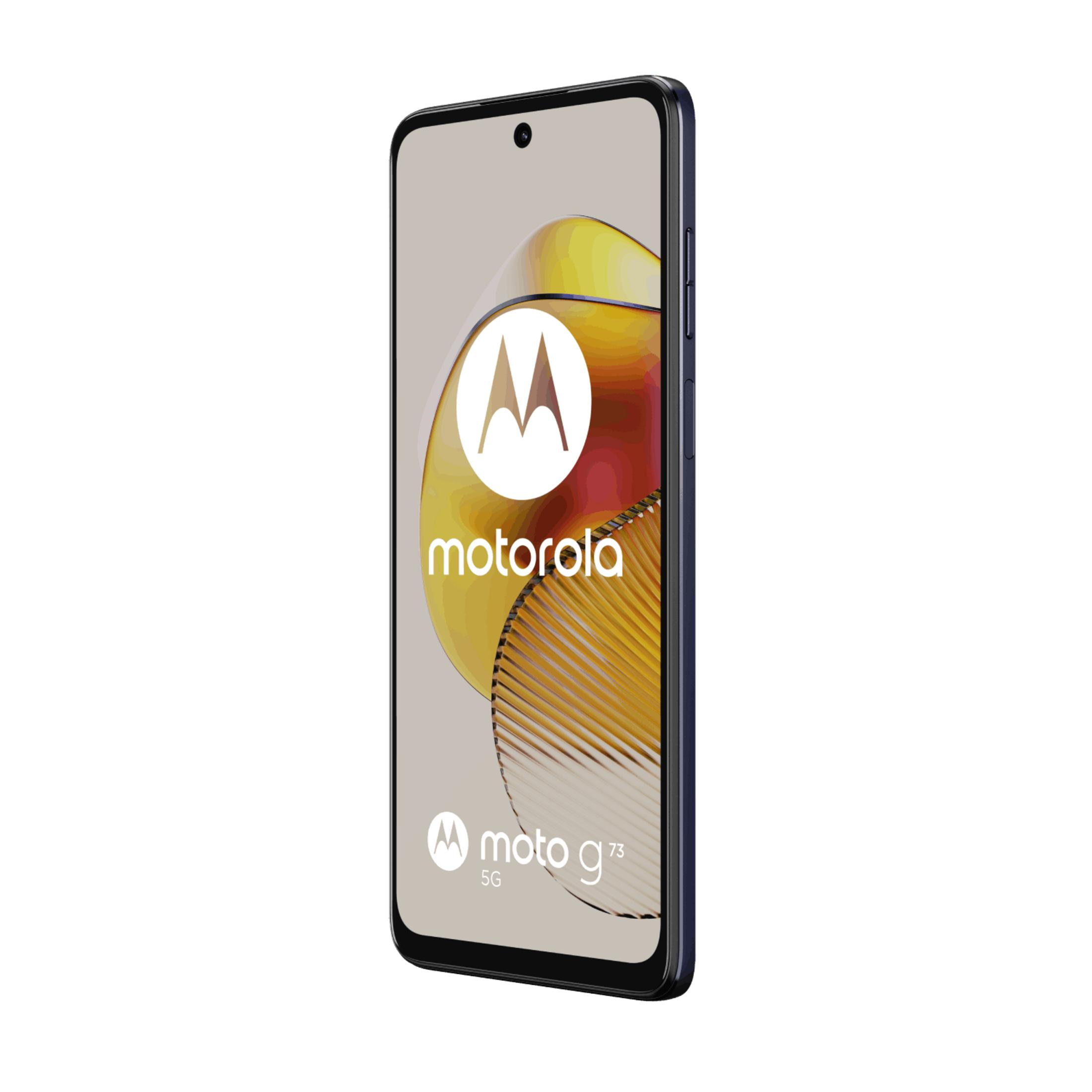 Ein dunkles Motorola Moto G73 5G Smartphone mit einem Wellenmuster auf dem Bildschirm.