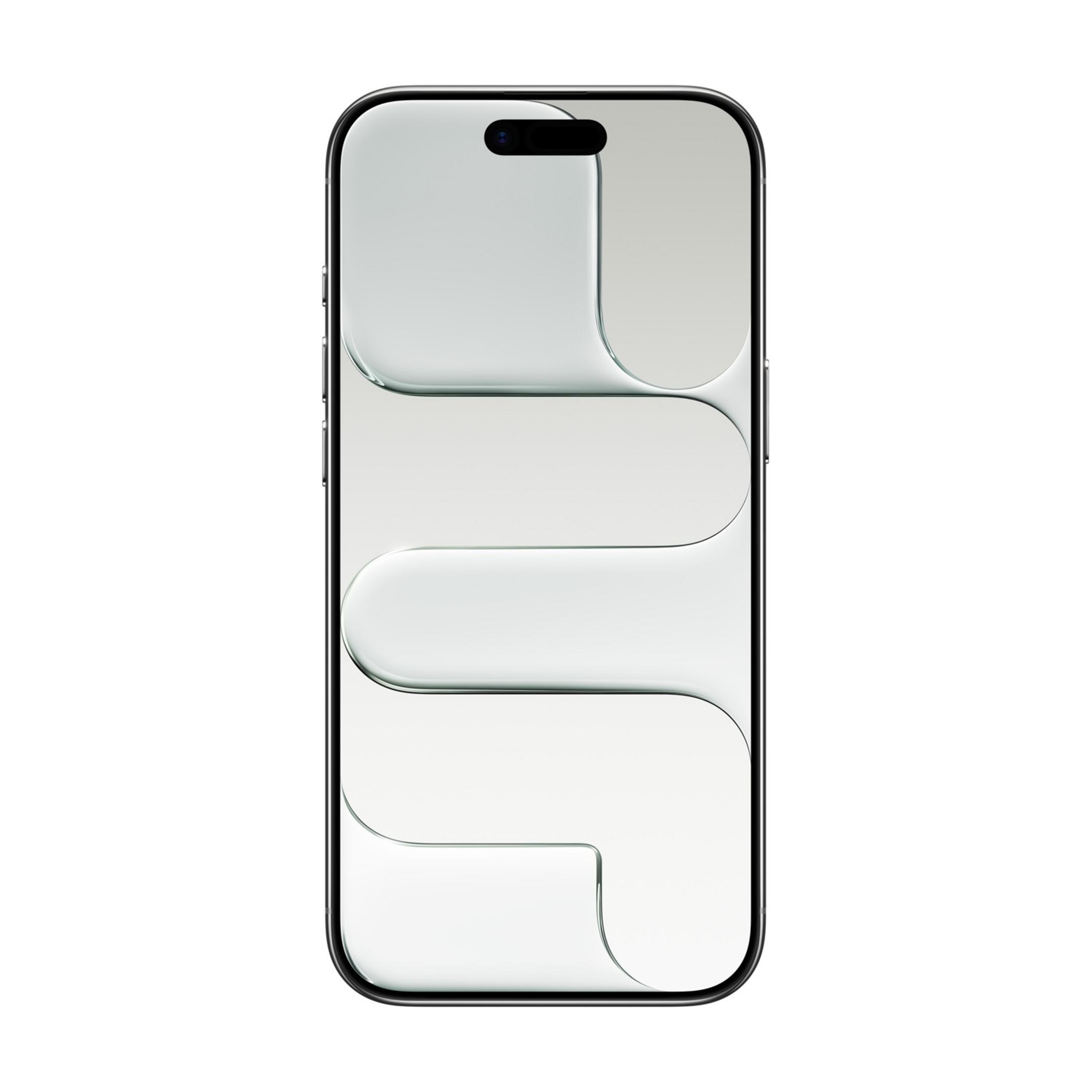 Uno smartphone moderno con uno sfondo bianco astratto e pulito e un ritaglio della fotocamera prominente.