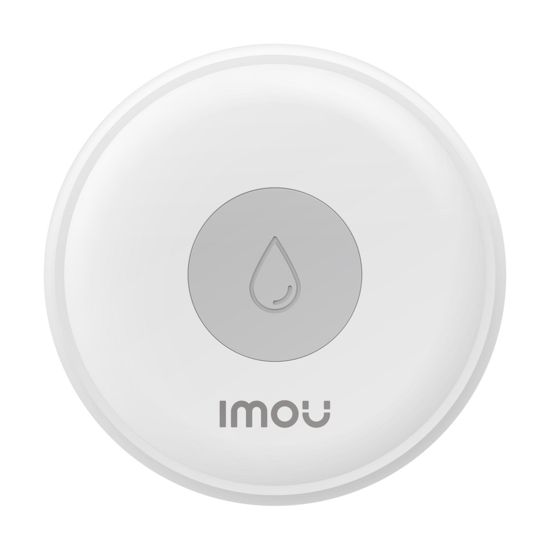 Ein weißer runder Sensor mit einem Wassertropfensymbol und dem IMOU-Logo.