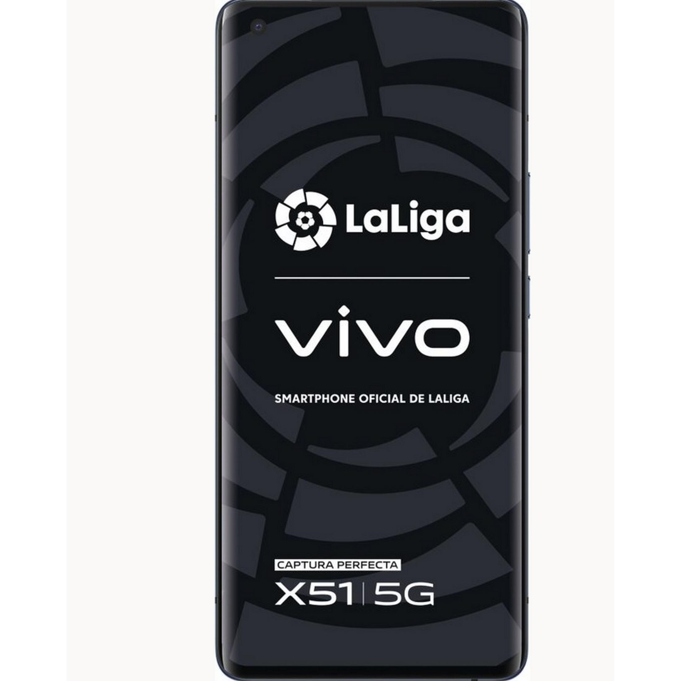 Ein dunkles Smartphone mit Vivo und La Liga Logo. X51 5G.