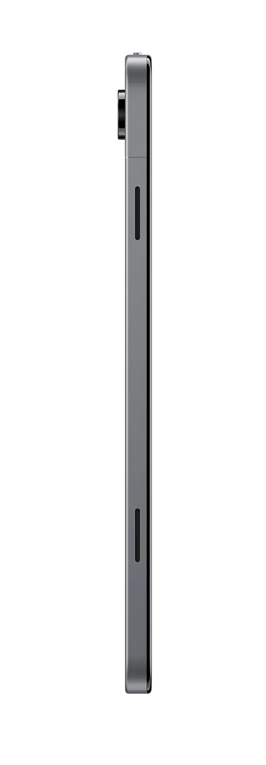 Smartphone gris de profil avec appareil photo, sur fond blanc.