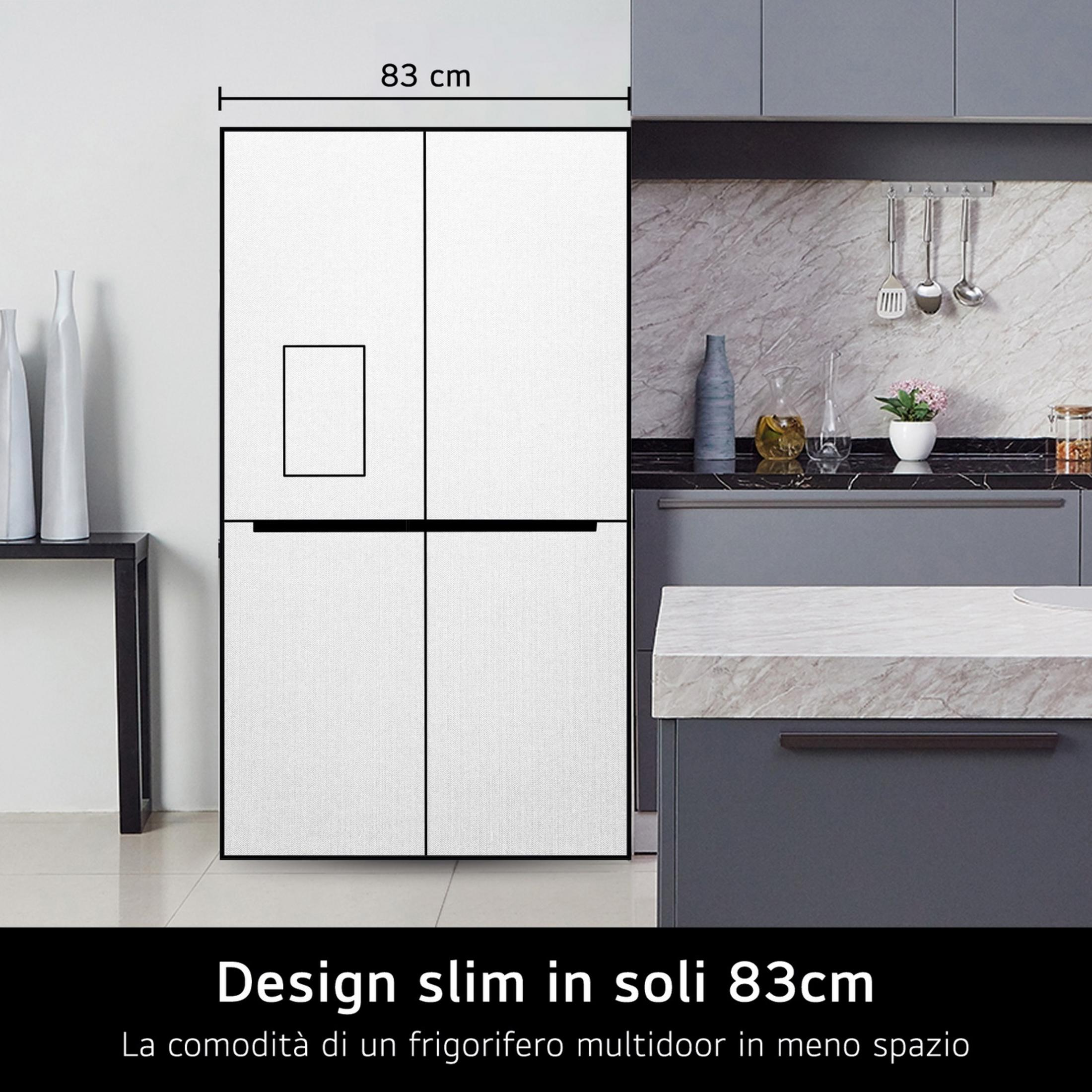 Diseño delgado de solo 83 cm. Un frigorífico multidoor para menos espacio.