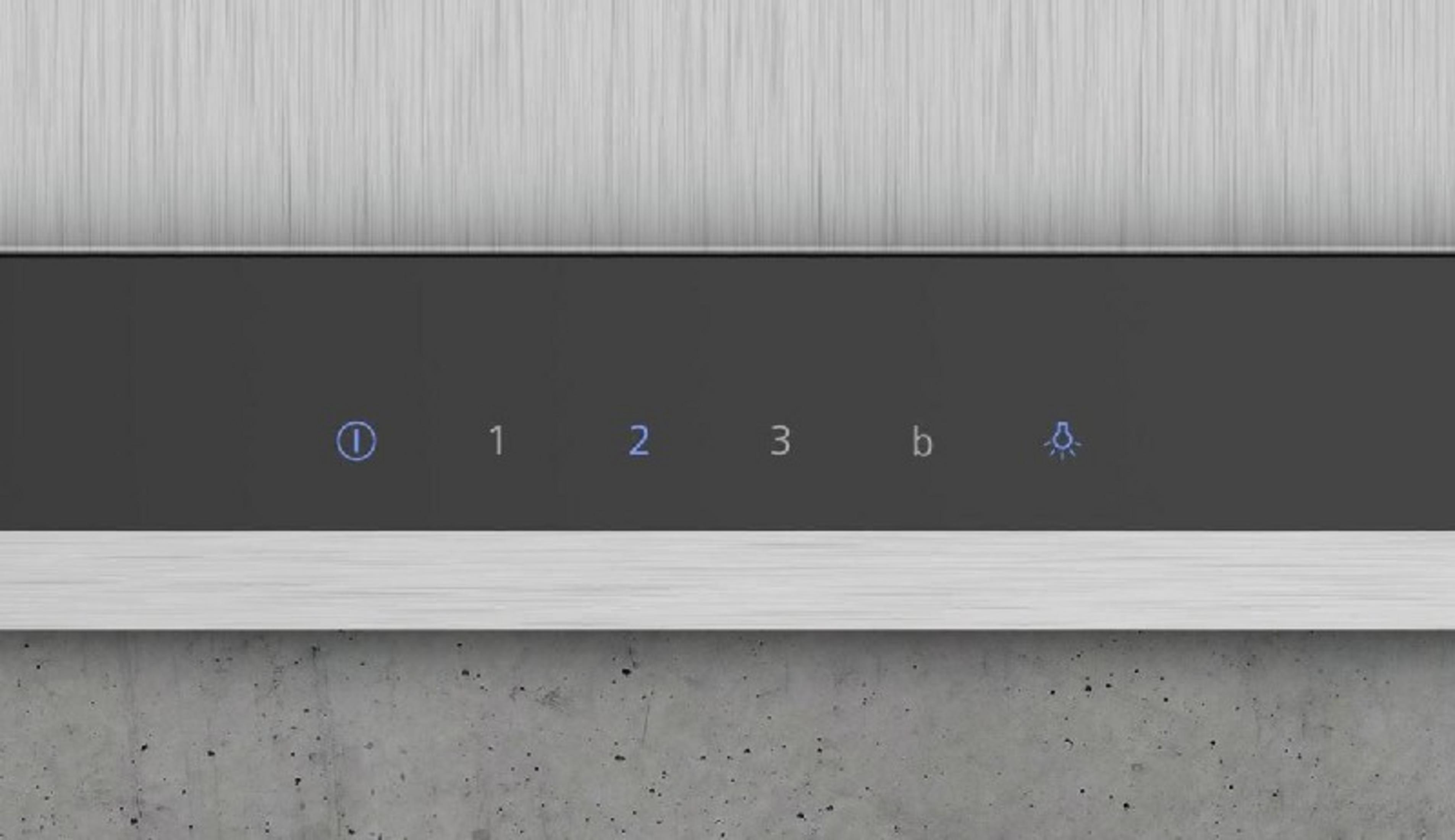 Pannello di controllo con icone illuminate: Acceso/Spento, 1, 2, 3, b, luce.