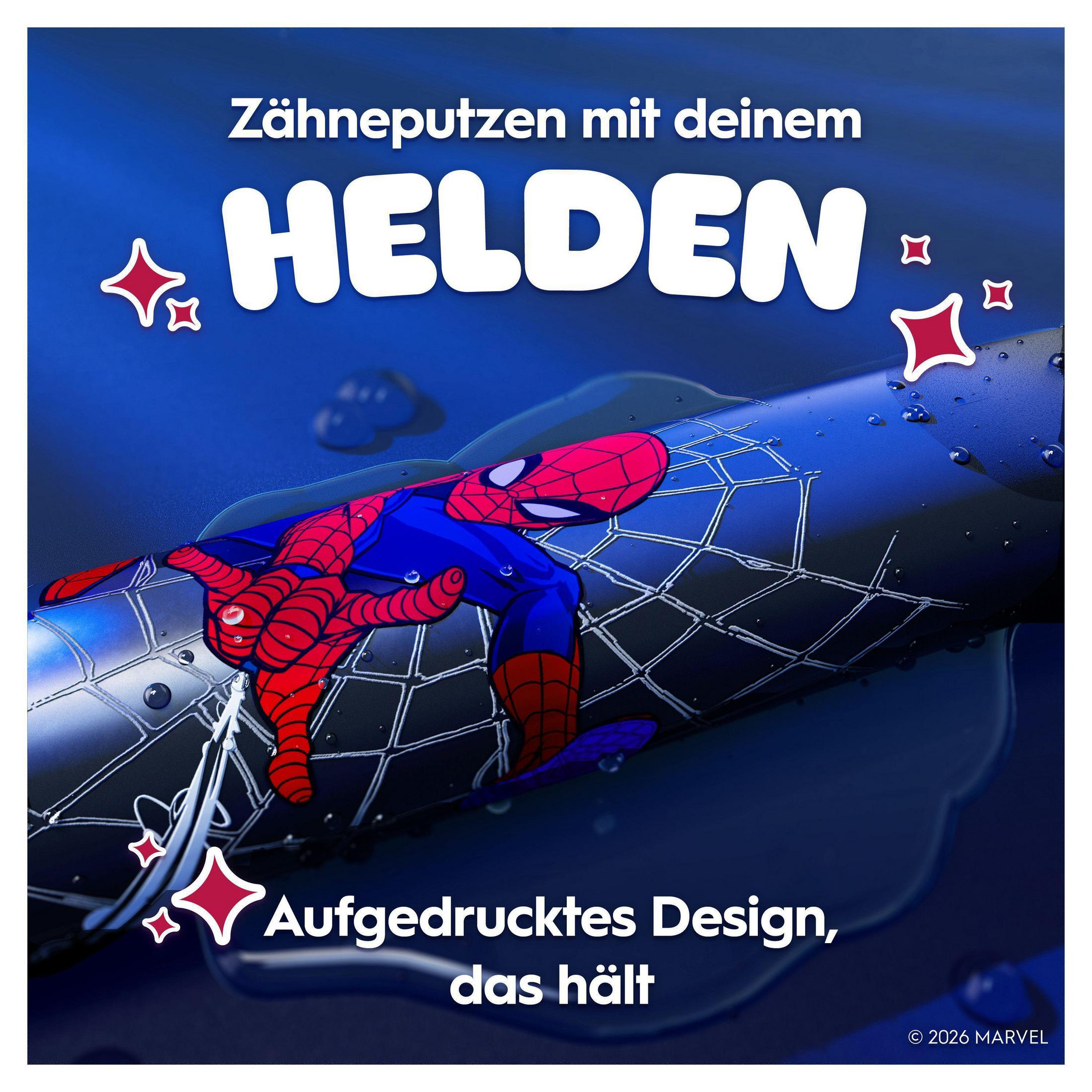 Spiderman na niebieskim tle z gwiazdami i tekstem.