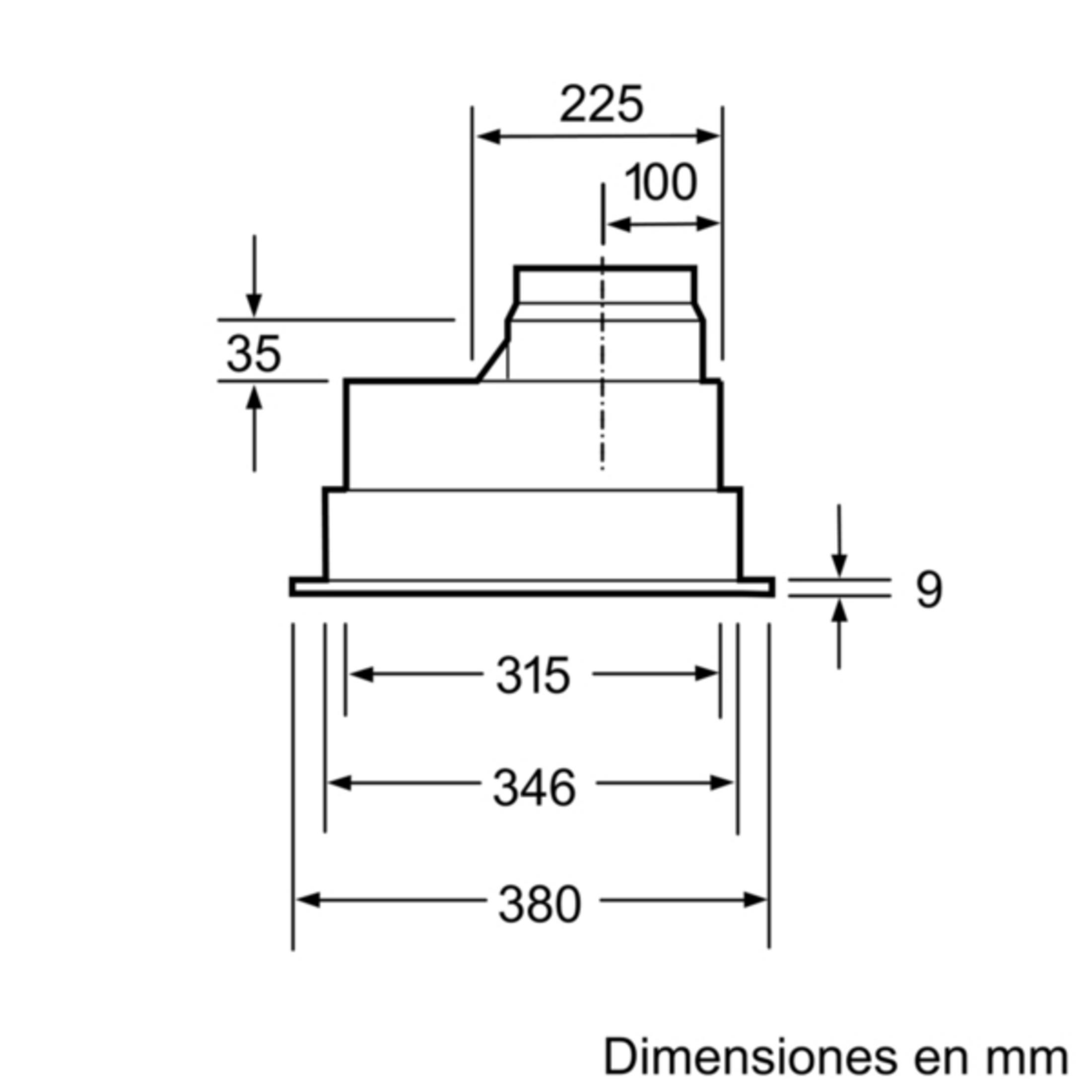 Dibujo técnico con dimensiones en mm para un dispositivo.