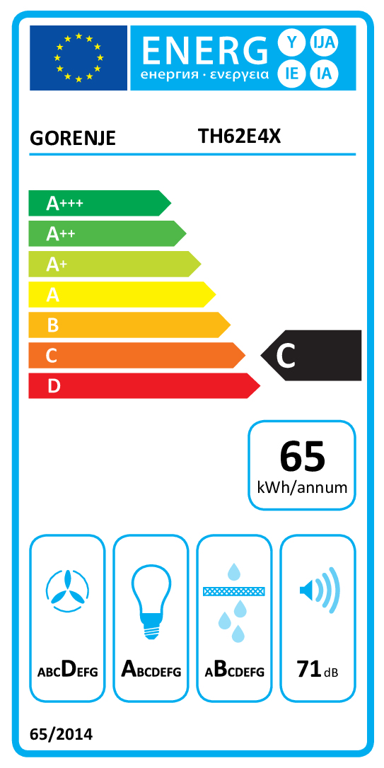 Gorenje TH62E4X Energie-Label: Klasse C, 65 kWh/Jahr, 71 dB.