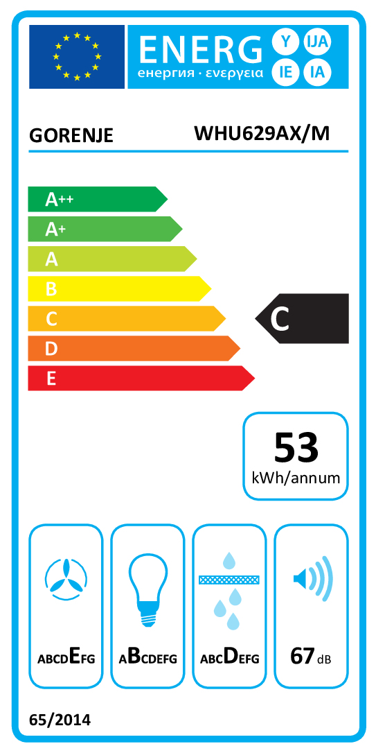 Energieetikett für GORENJE WHU629AX/M. Energieeffizienz C. 53 kWh/annum.
