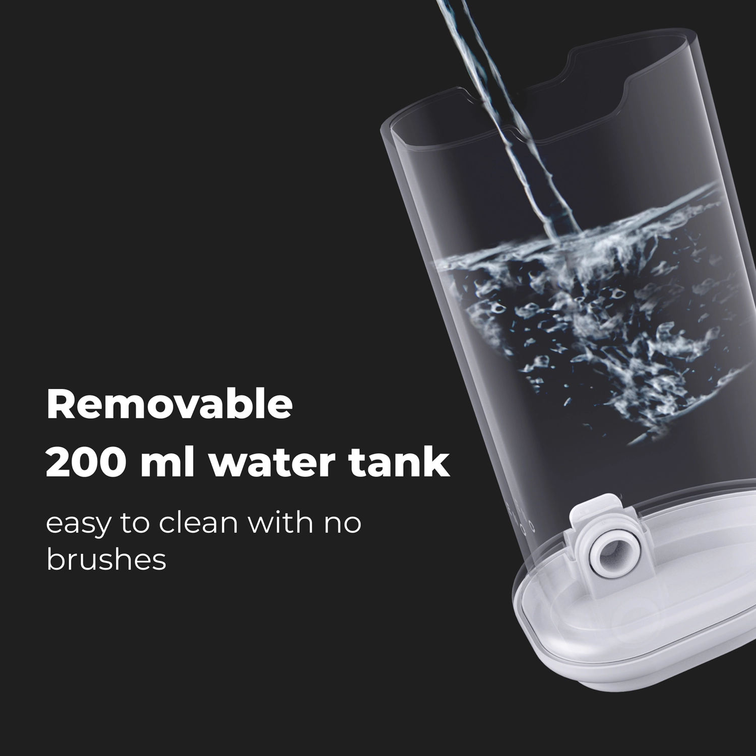 Verwijderbaar waterreservoir van 200 ml wordt gevuld. Makkelijk schoon.