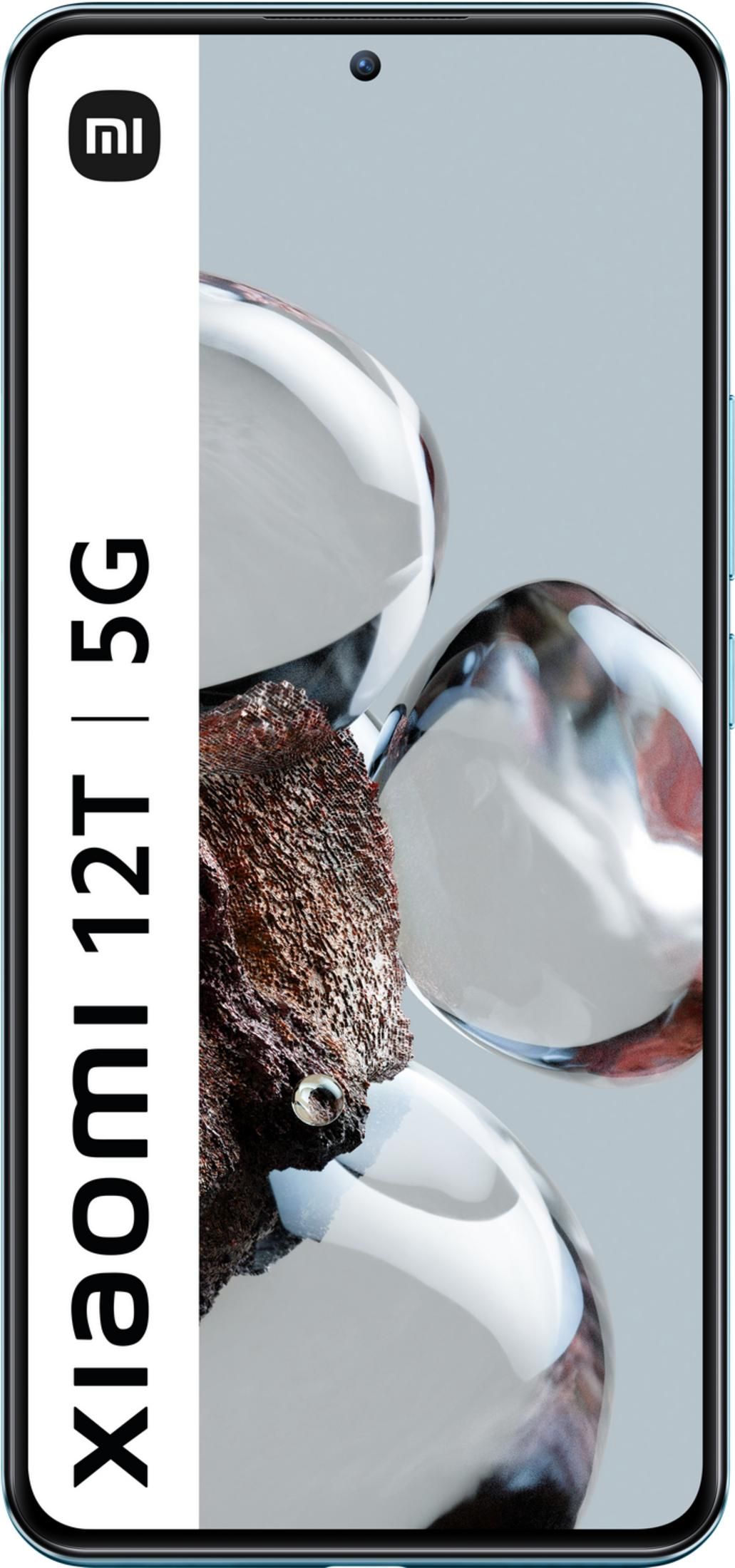 Teléfono Xiaomi 12T 5G con formas abstractas texturizadas y brillantes.