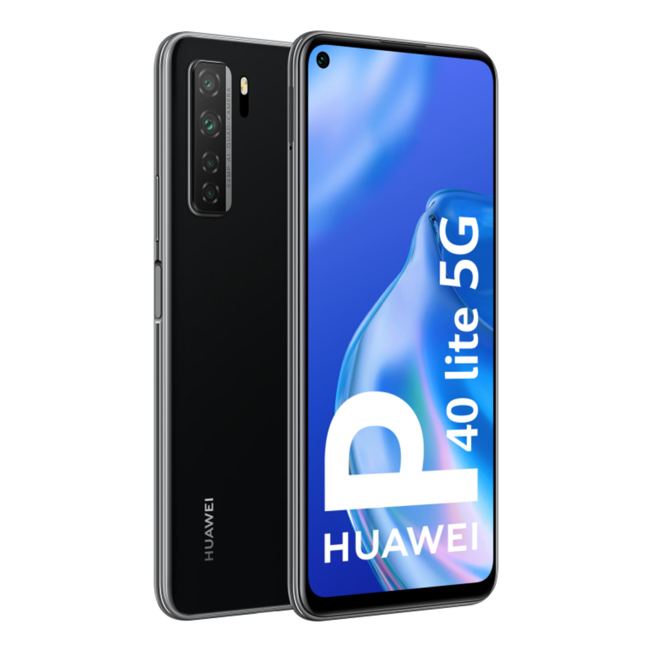 Schwarzes Huawei P40 lite 5G Smartphone mit Quad-Kamera auf der Rückseite.