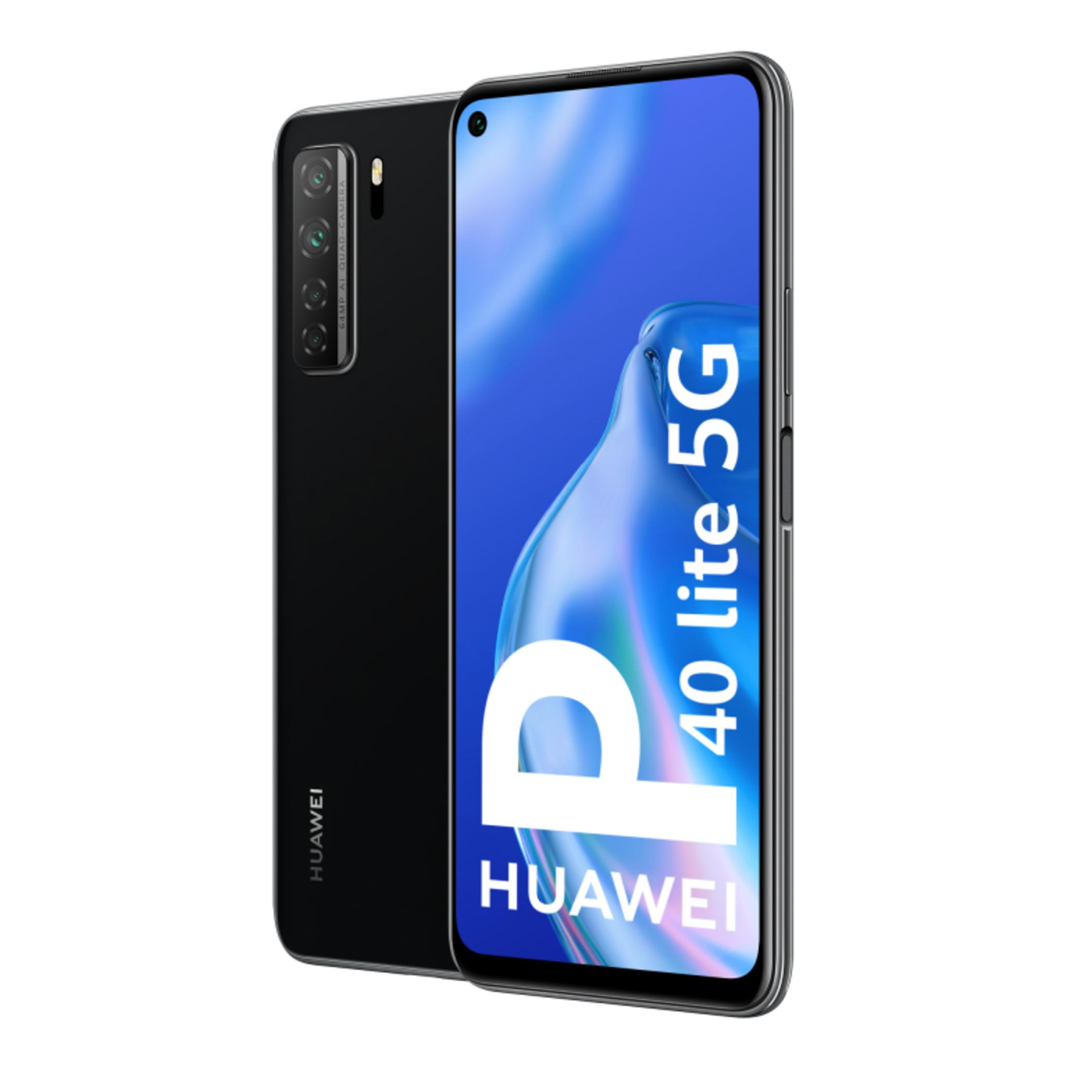 Schwarzes Huawei P40 lite 5G Smartphone mit Quad-Kamera auf der Rückseite.