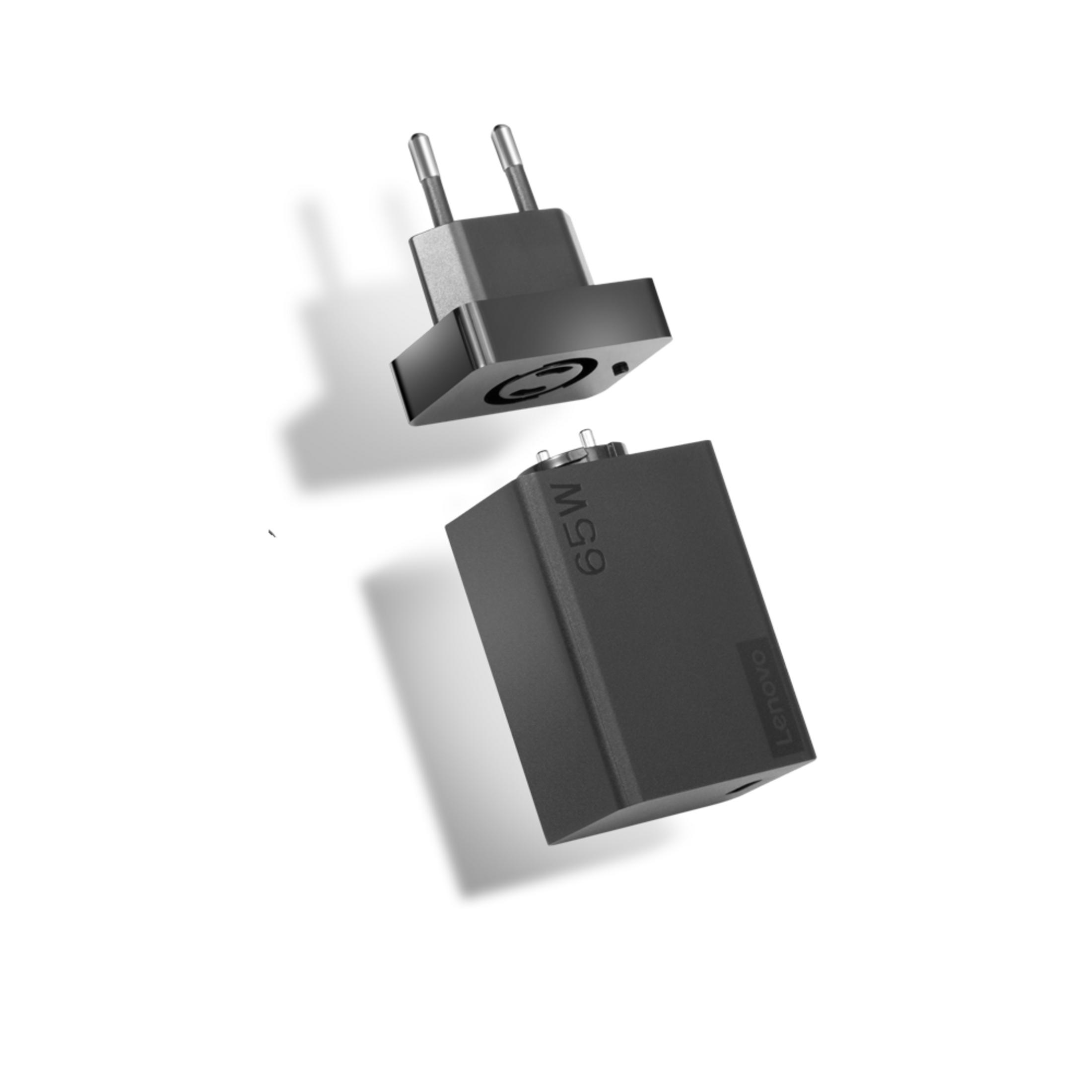 Ein schwarzer Lenovo Netzteiladapter mit 65W.