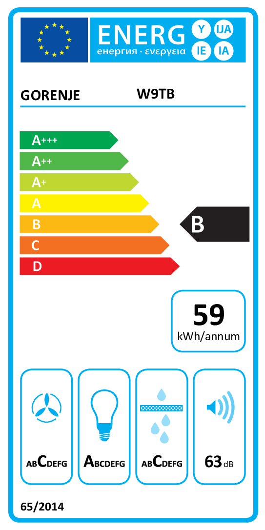 Etichetta energetica per lavatrice GORENJE W9TB, classe efficienza energetica B.