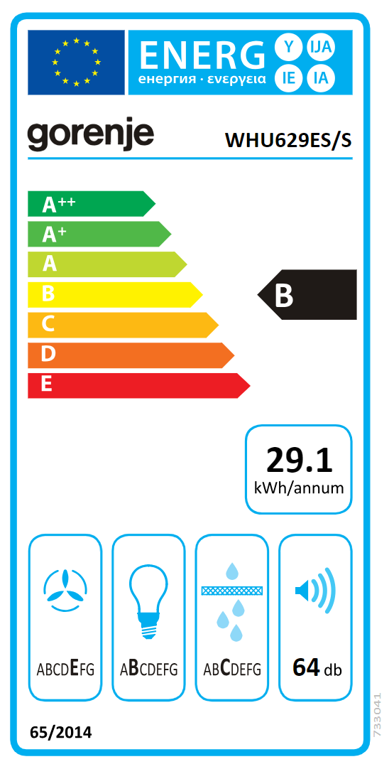 Energieeffizienzlabel für Gorenje WHU629ES/S Dunstabzugshaube, Klasse B.