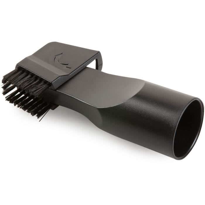 Accesorio negro para aspiradora con cepillo y boquilla.
