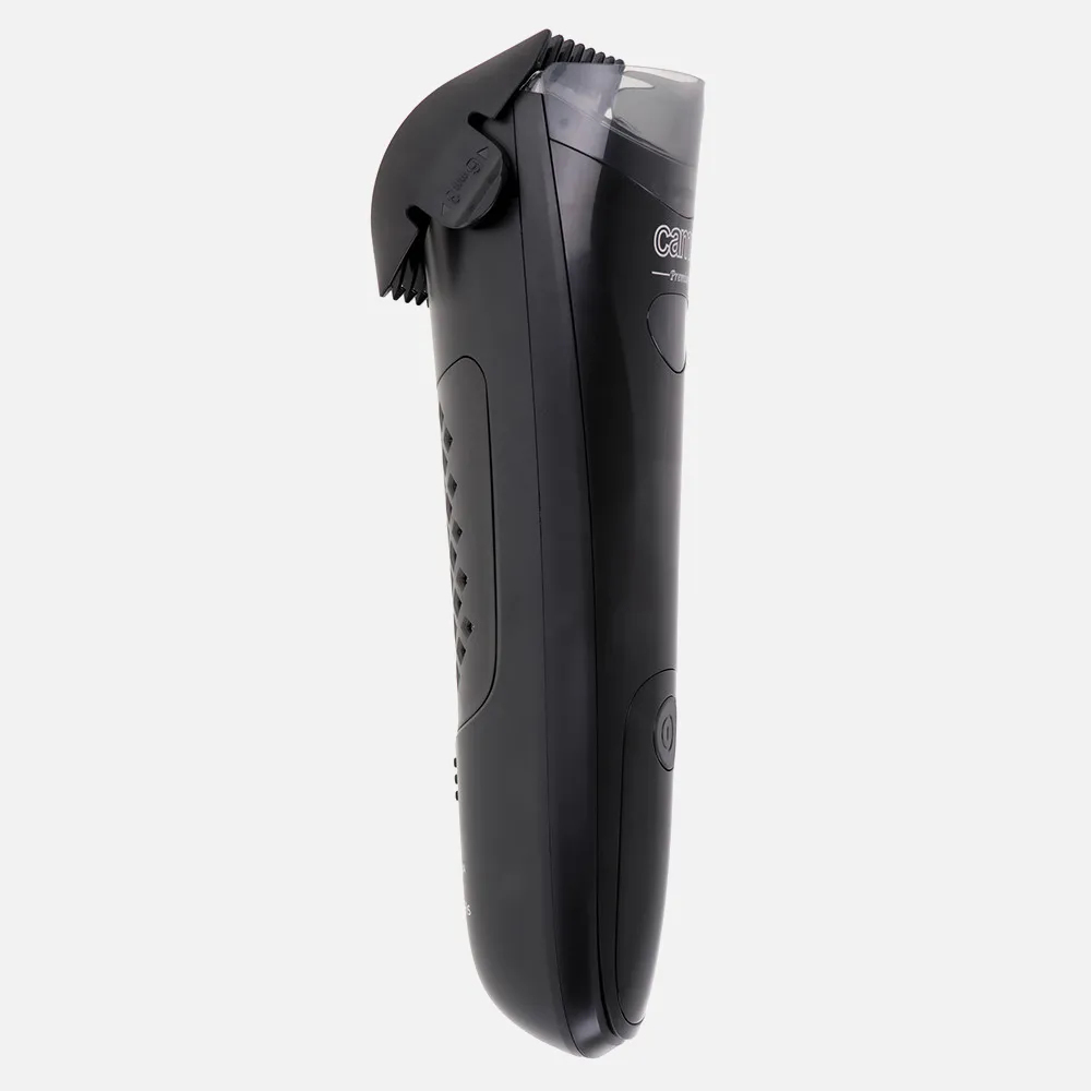 Una cortapelos negra con protector ajustable y detalles de agarre.