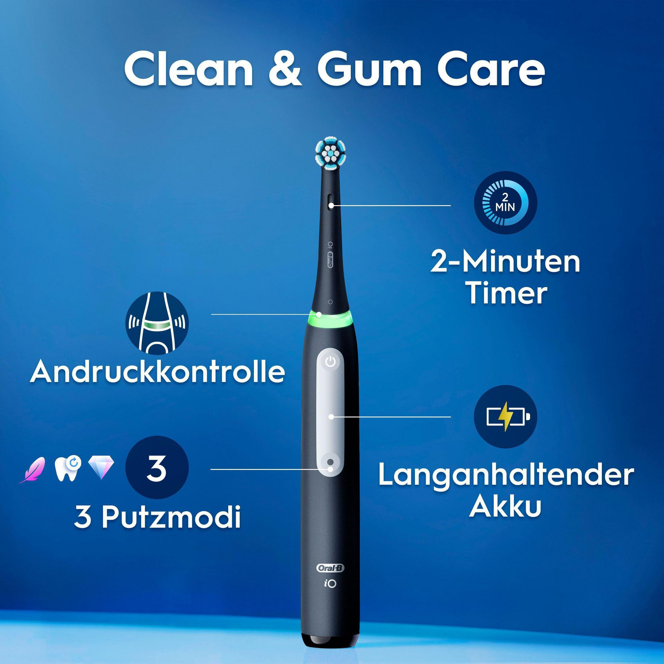 Cepillo de dientes eléctrico con 3 modos, control de presión, temporizador de 2 min y batería duradera.