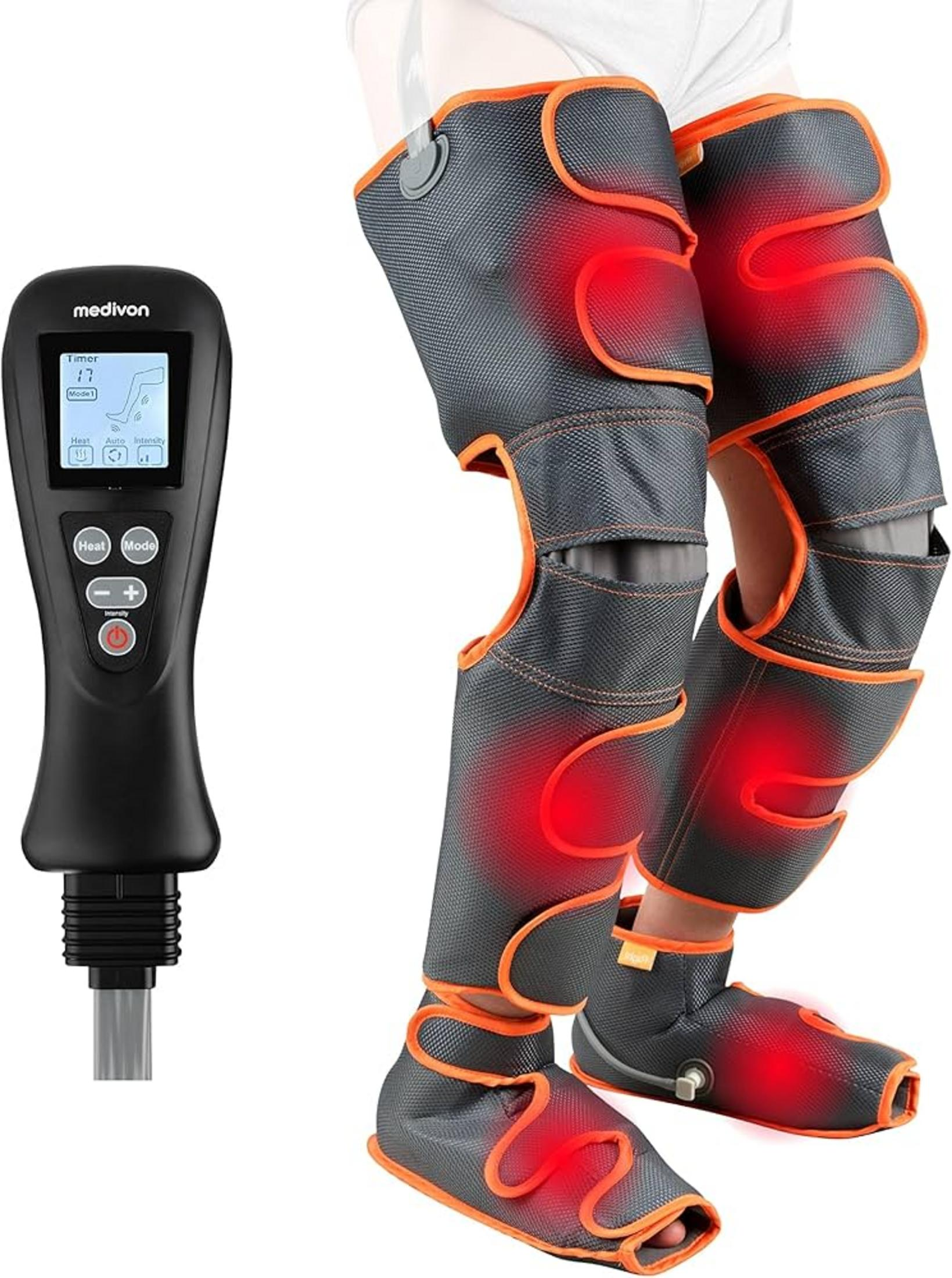 Schwarzer Controller neben Beindruckmassagegeräten mit roter Wärme.