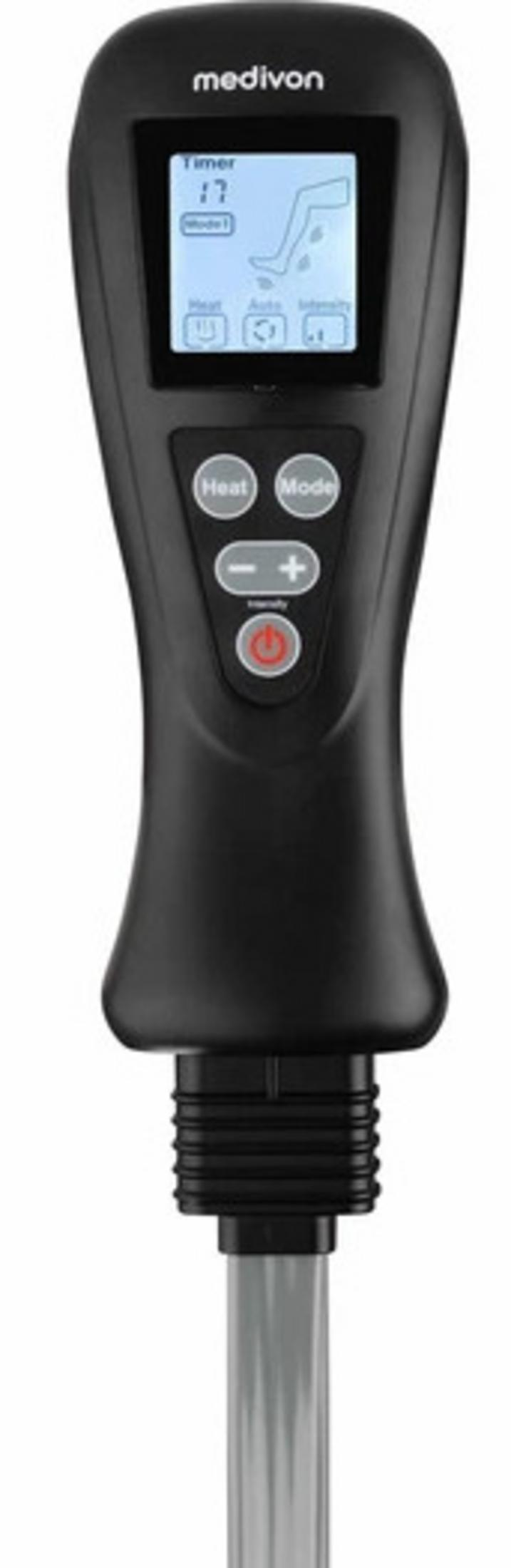 Schwarzer Medivon Massagegriff mit LCD-Bildschirm und Tasten.