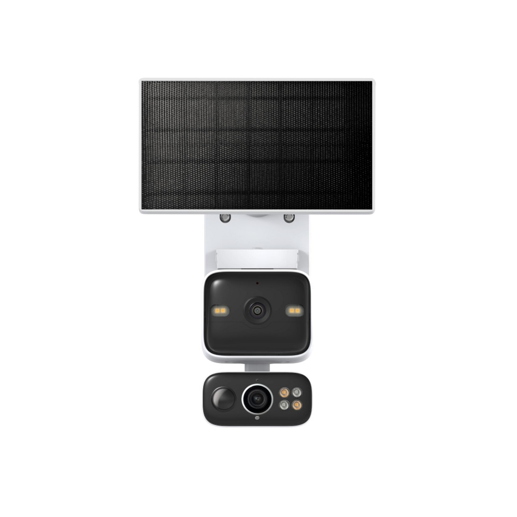 Una cabeza de cámara de seguridad negra con panel solar.