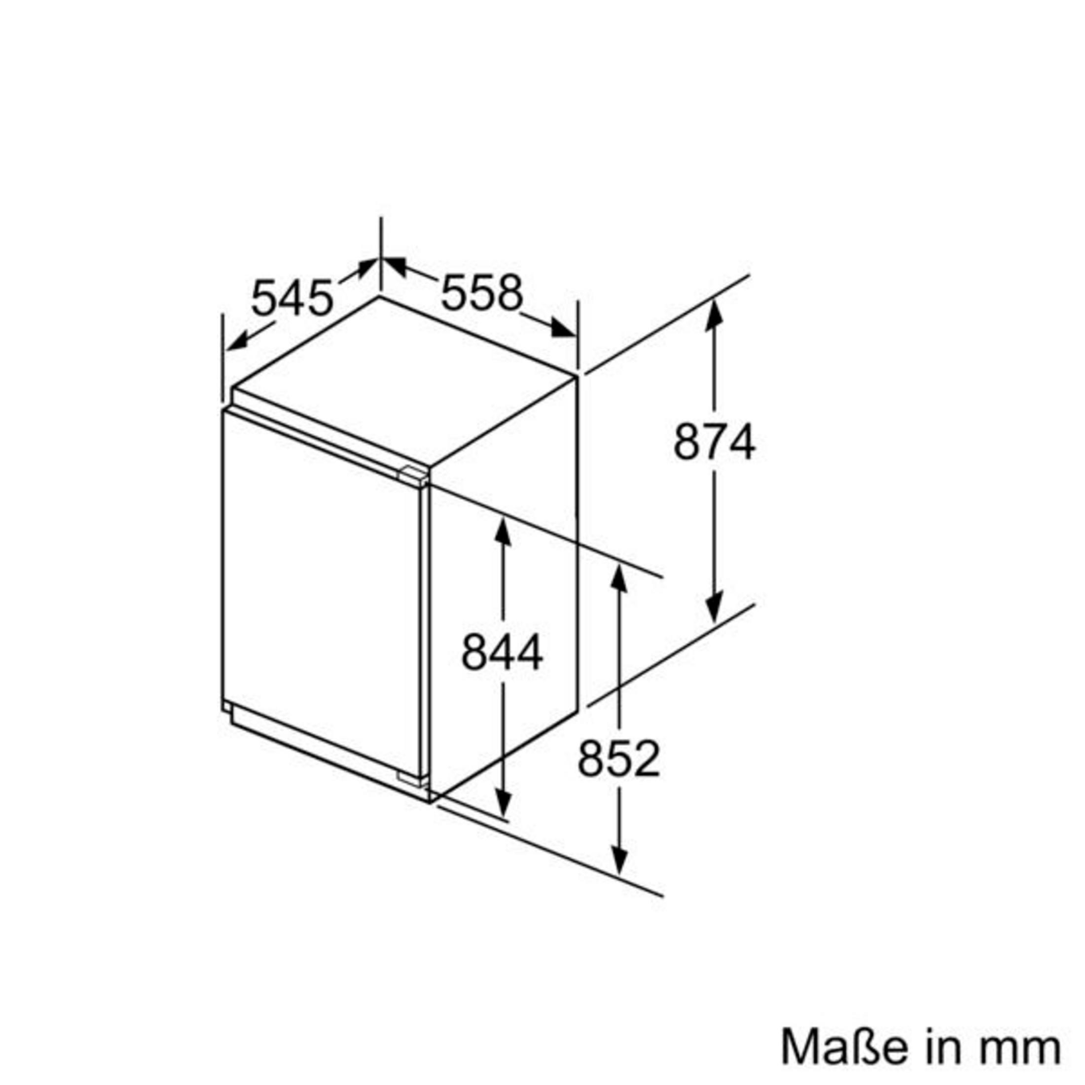 Technische Zeichnung eines Geräts mit Maßen 545, 558, 844, 852 und 874 mm.