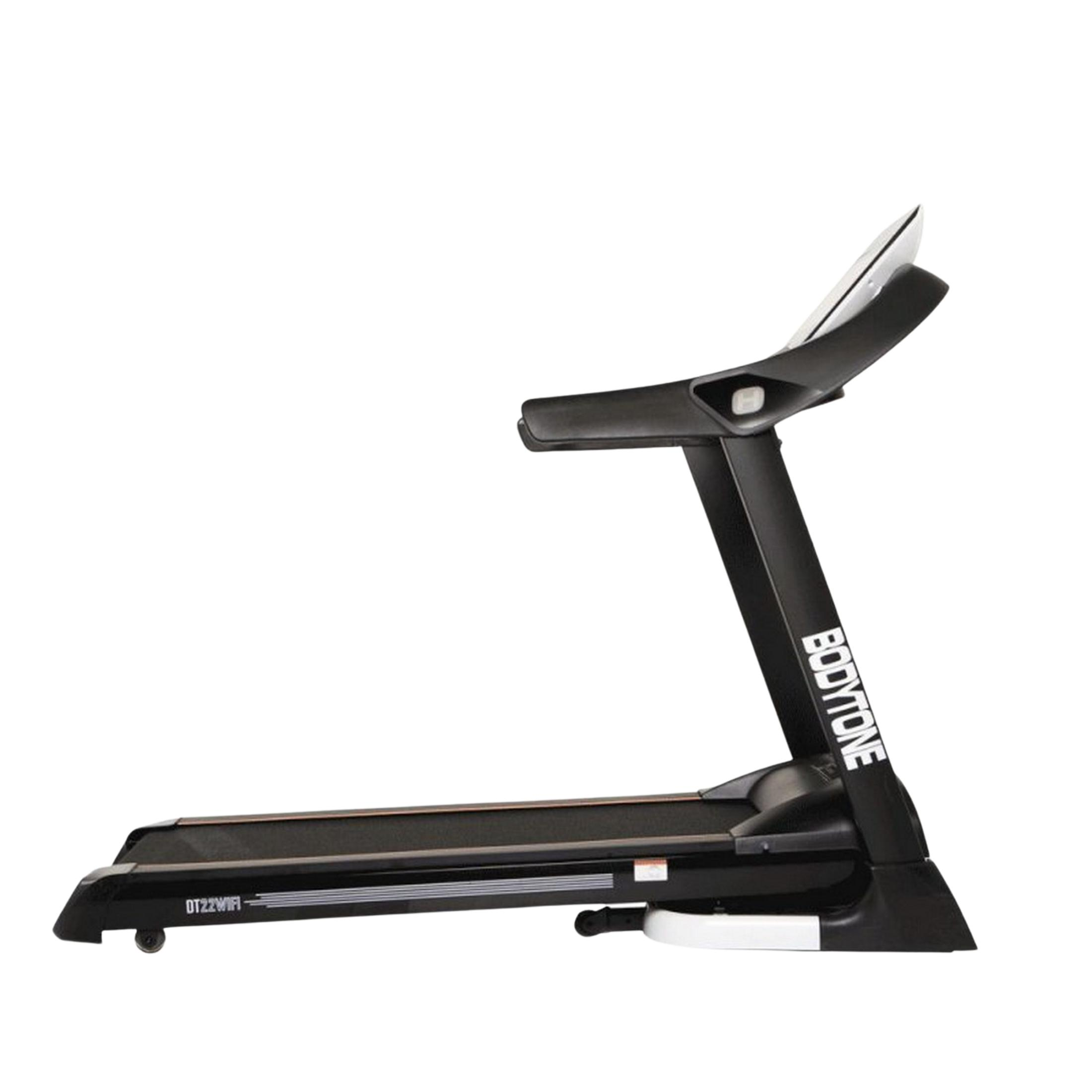 Tapis roulant nero con marchio bianco 'BODYTONE' e numero modello 'DT22WIFI'.