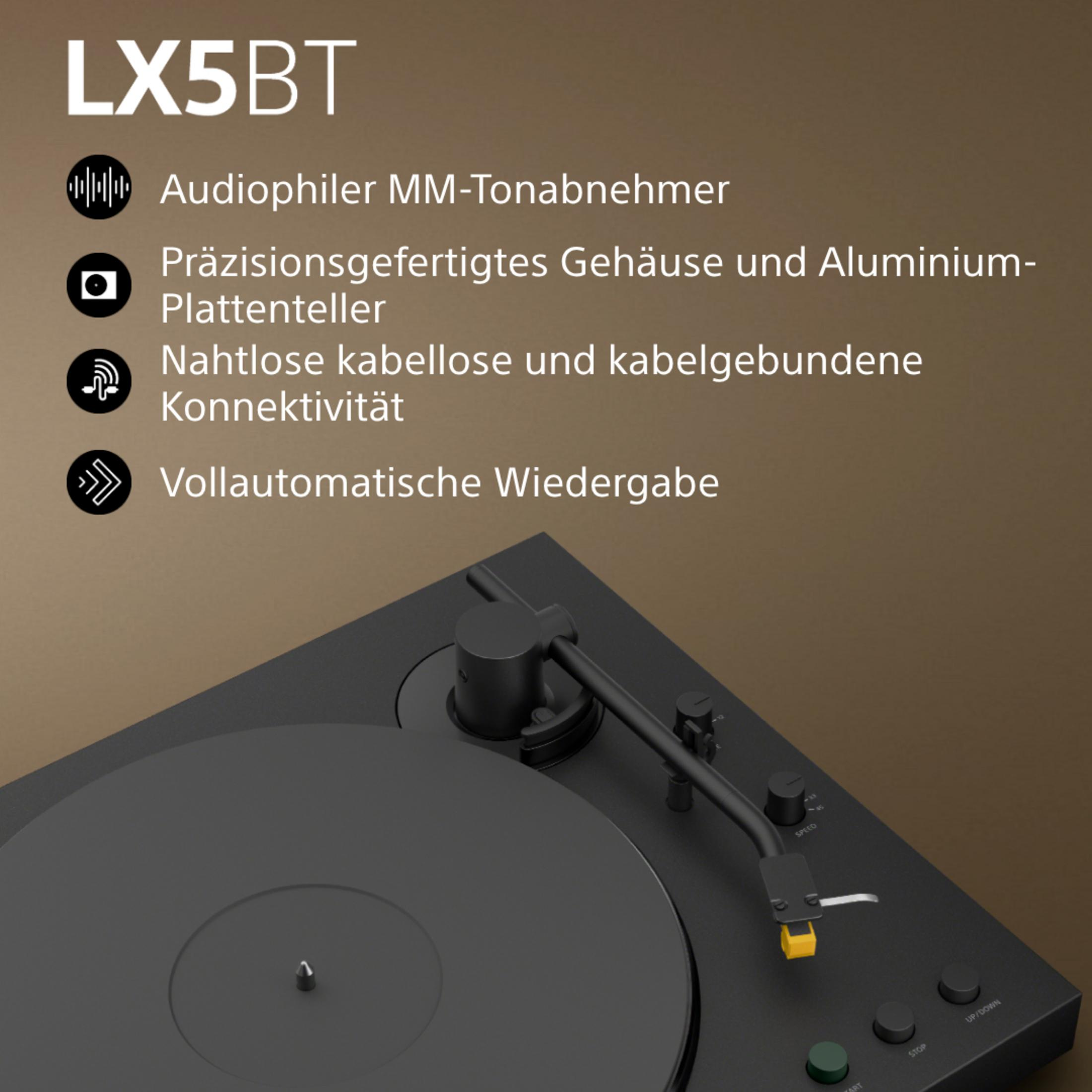 Tocadiscos LX5BT negro con cartucho MM audiófilo y reproducción automática.