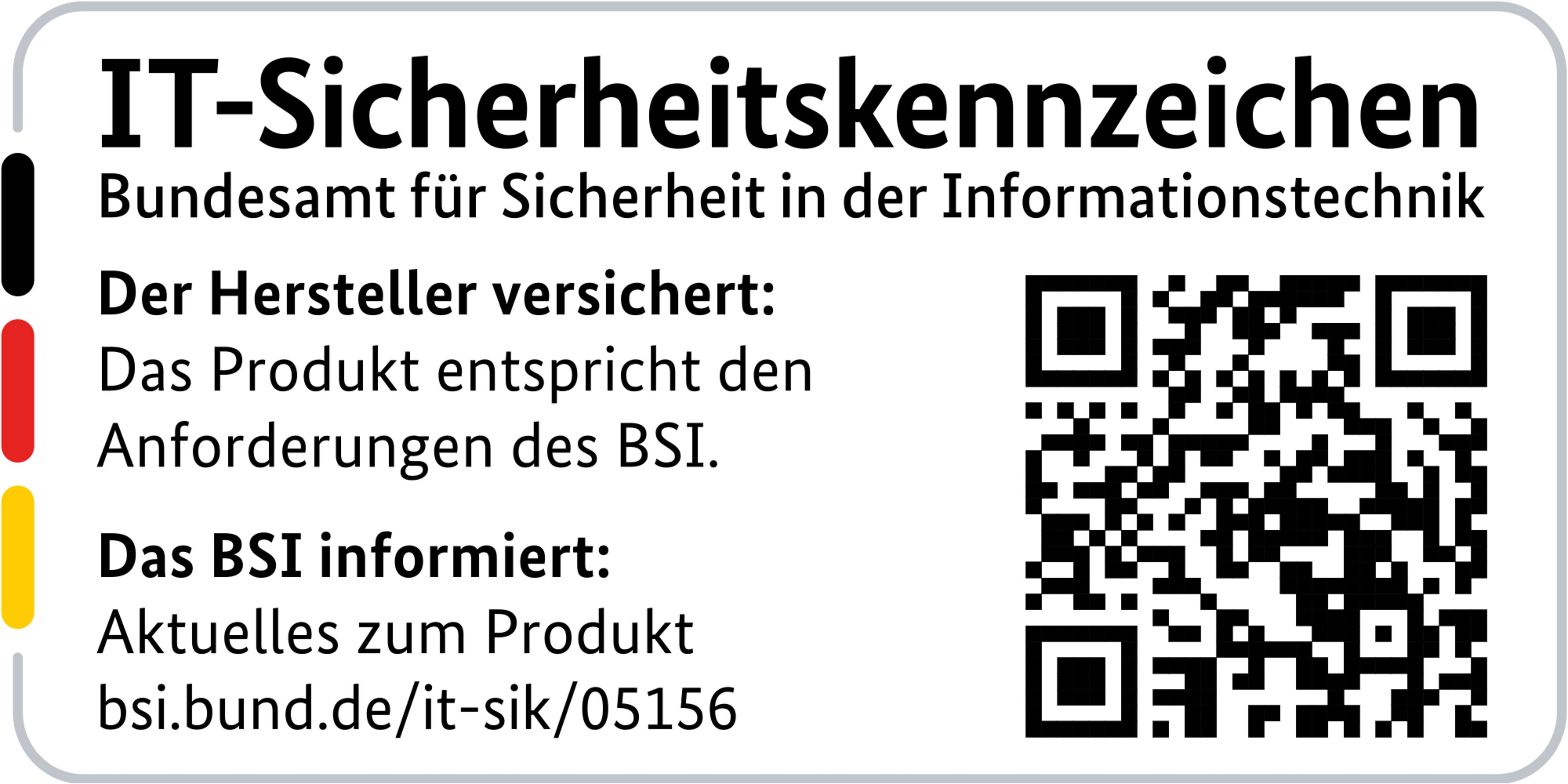 Label de sécurité informatique BSI avec codes QR et texte.