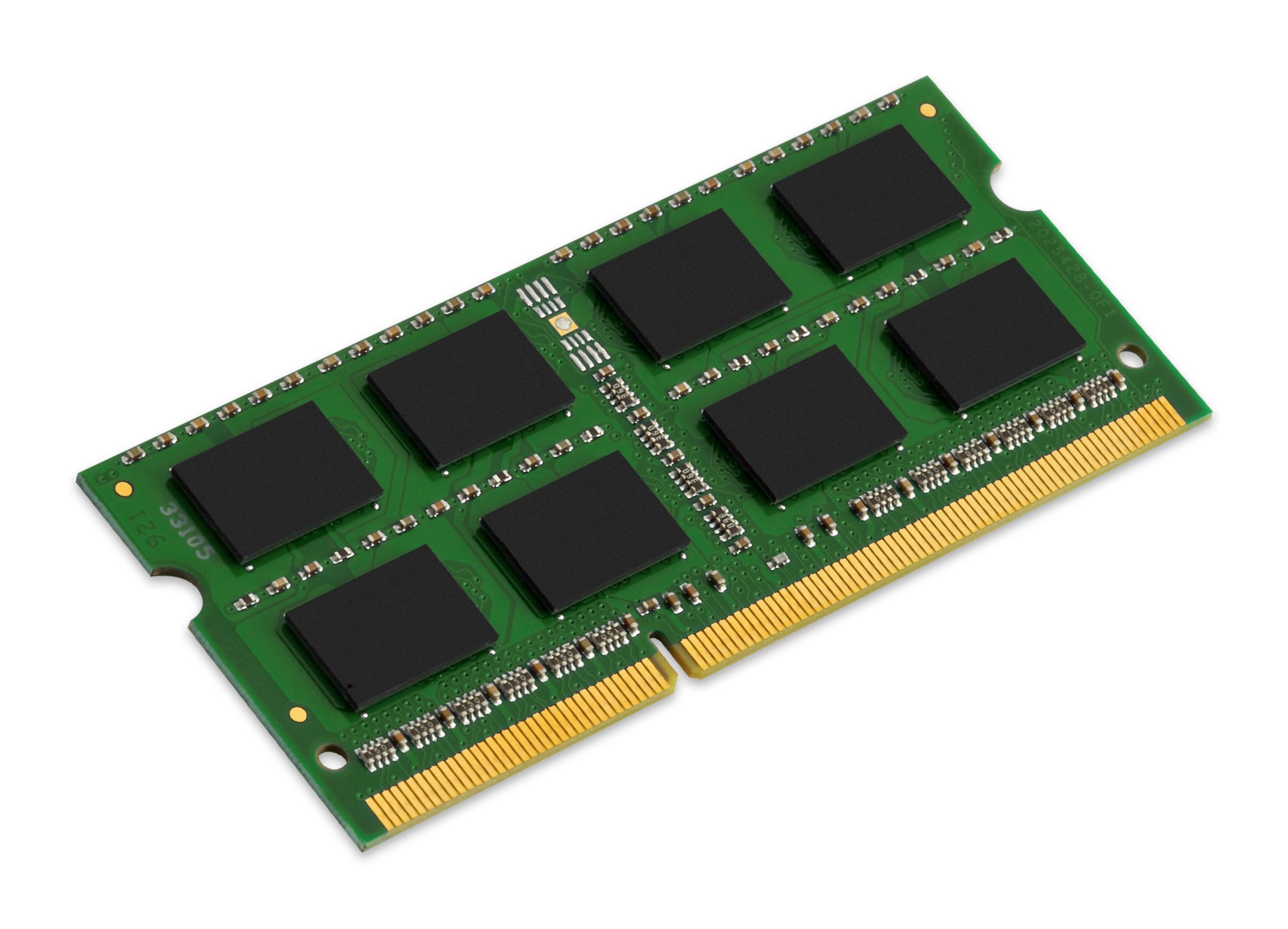 Ein grünes RAM-Modul mit schwarzen Chips und goldenem Anschluss.