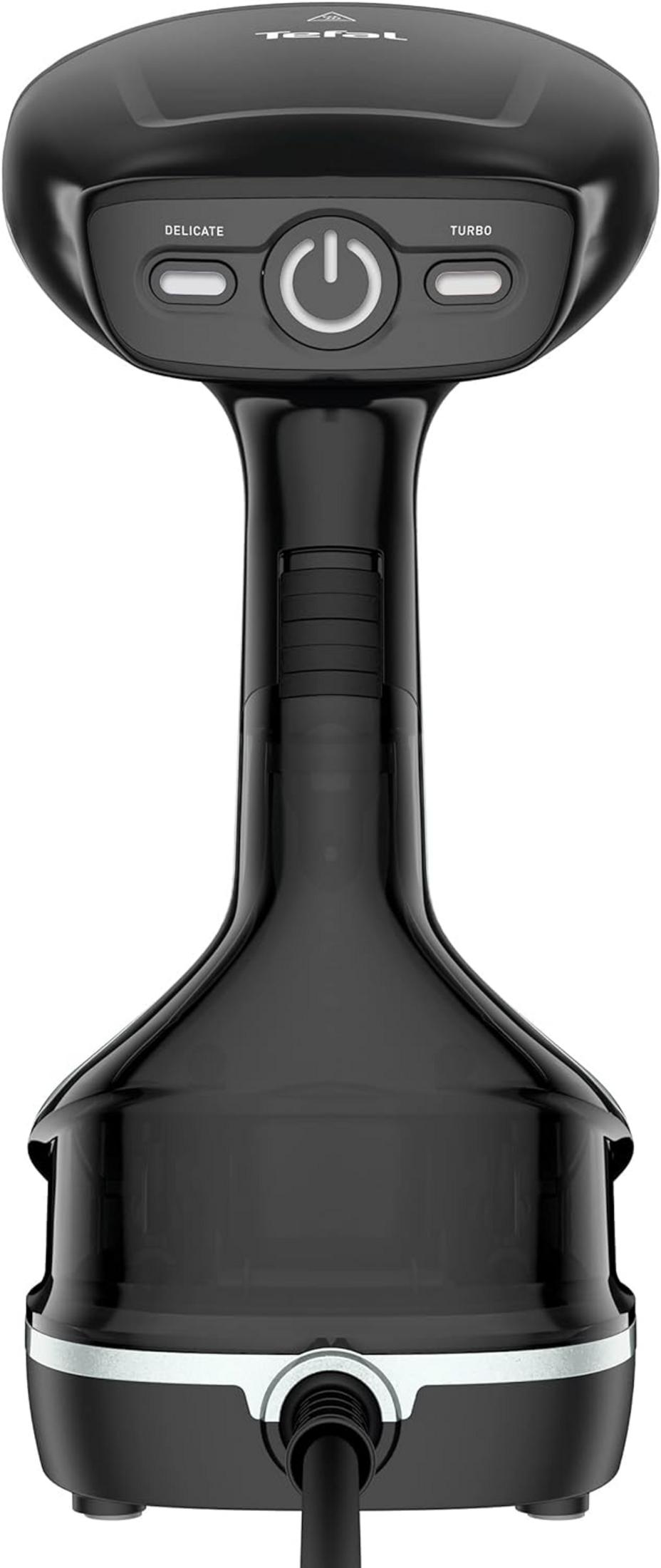 Vaporizzatore nero con controlli per tessuti delicati e modalità turbo.