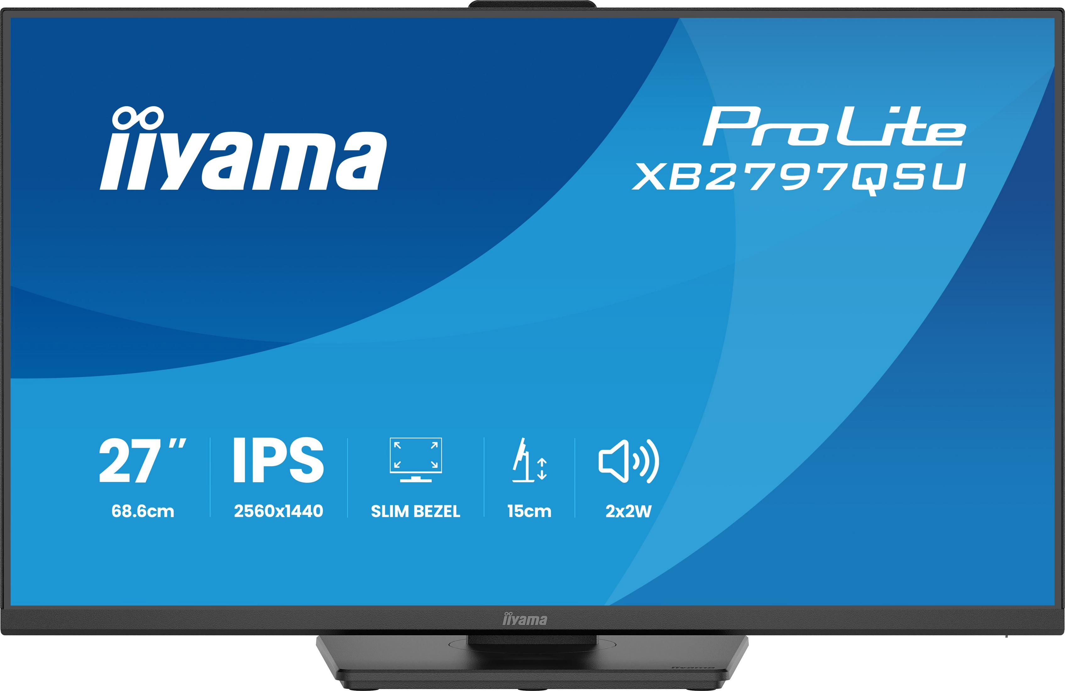 Monitor Iiyama ProLite XB2797QSU: 27 cali, IPS, 2560x1440, wąska ramka, wysokość 15cm, głośniki 2x2W.