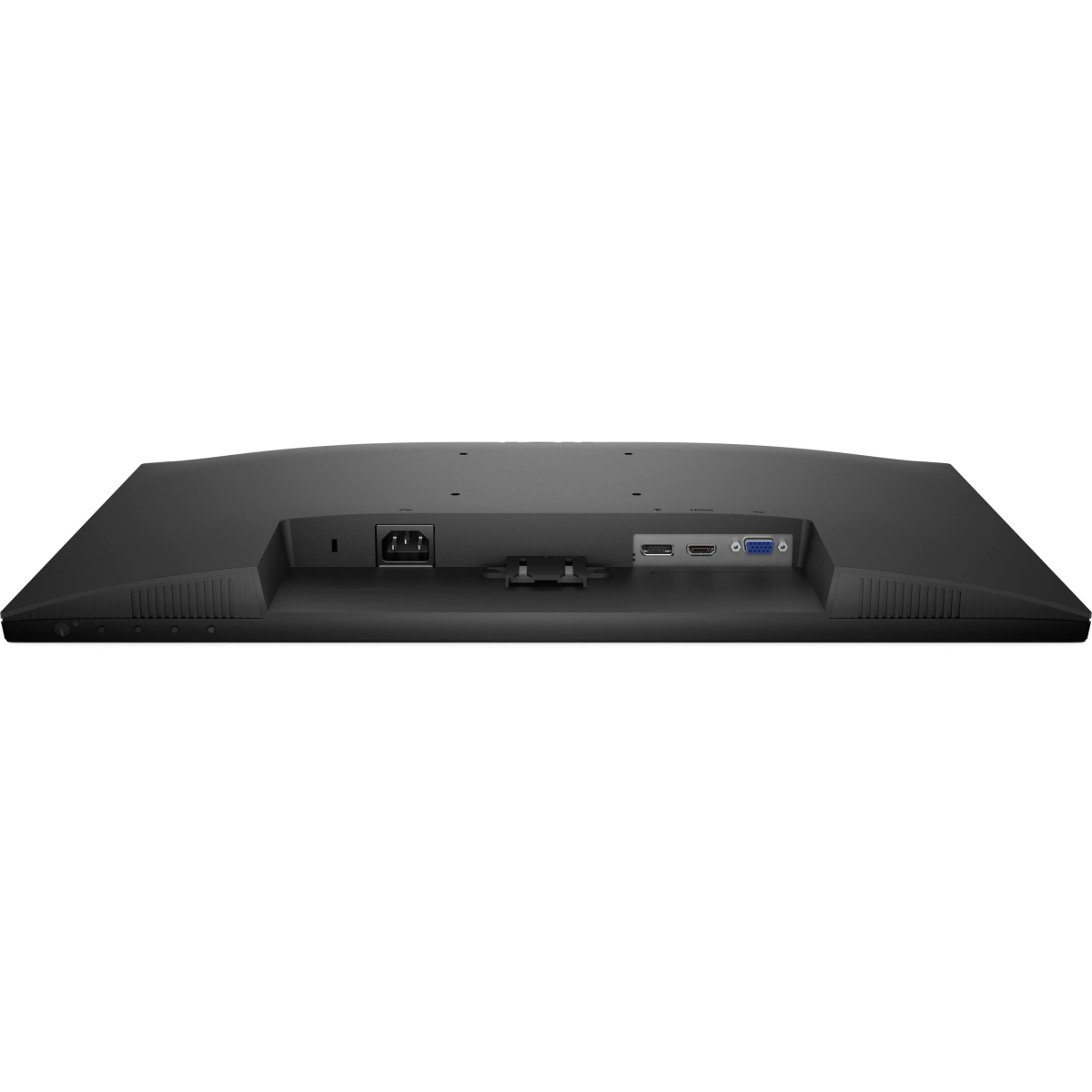 Güç, HDMI ve VGA bağlantı noktalarını gösteren siyah monitörün arka görünümü.