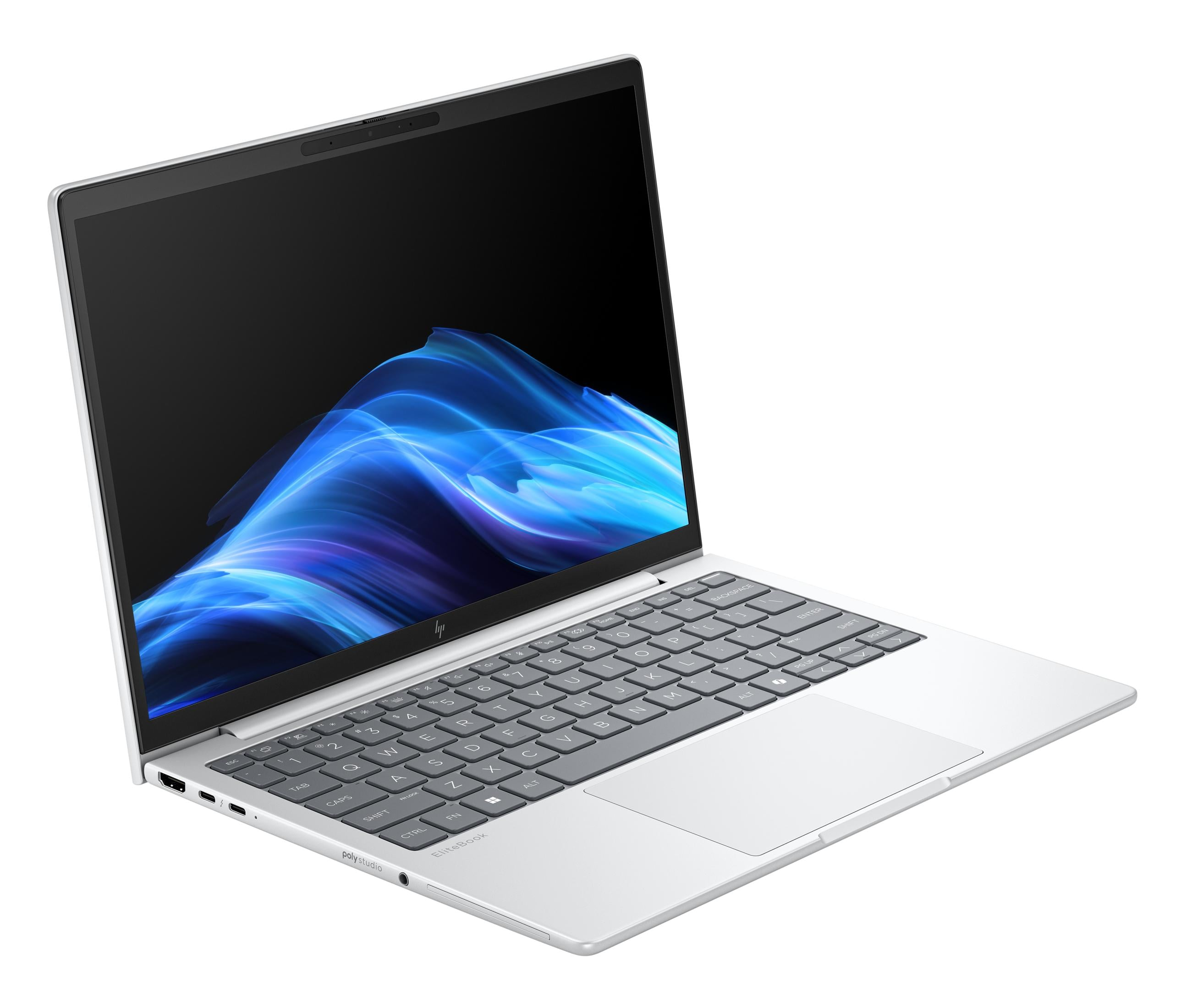 Un elegante laptop HP EliteBook argentato con tastiera e touchpad.