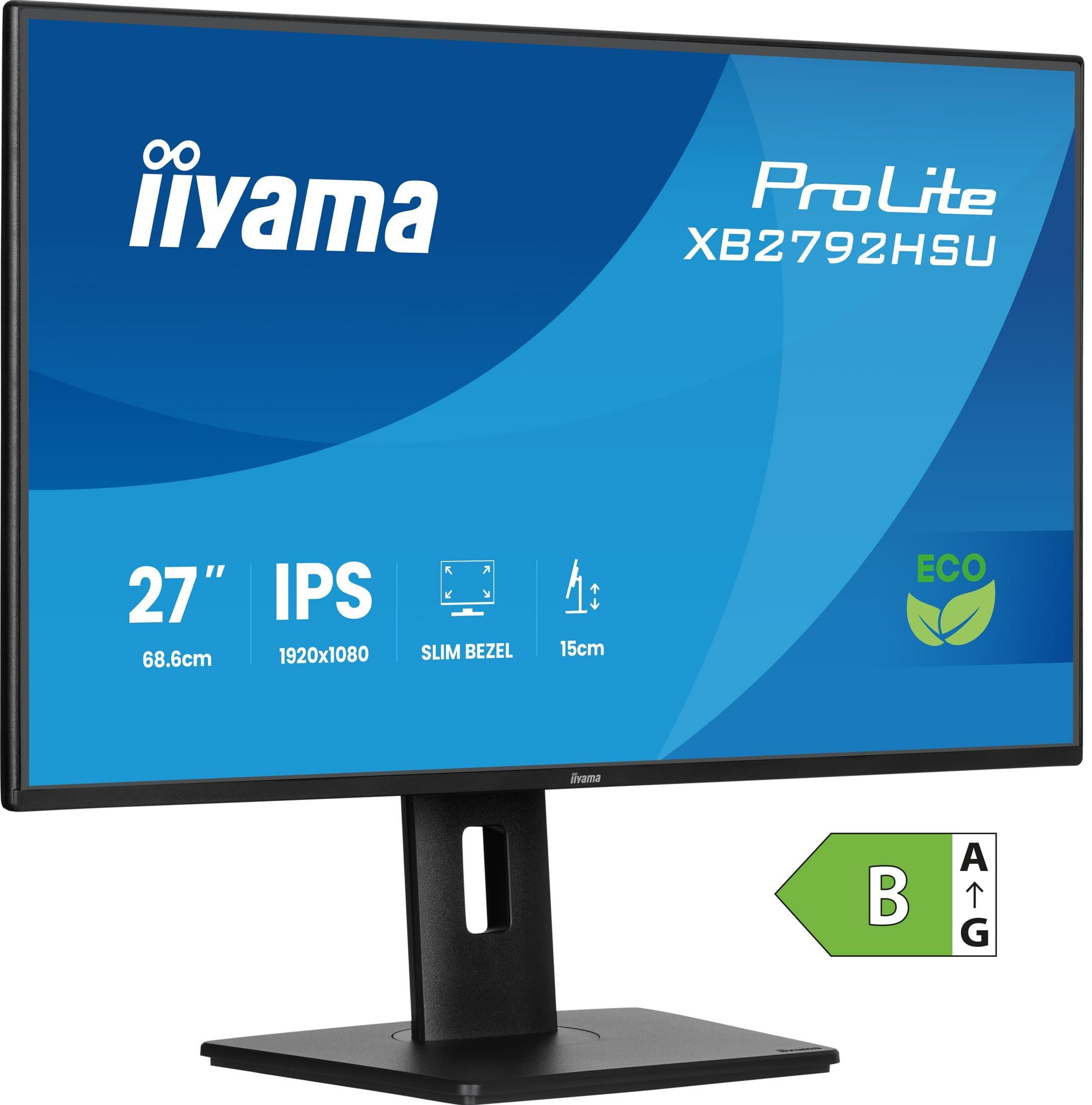 A black 27-inch IPS monitor with a slim bezel and an ECO logo.