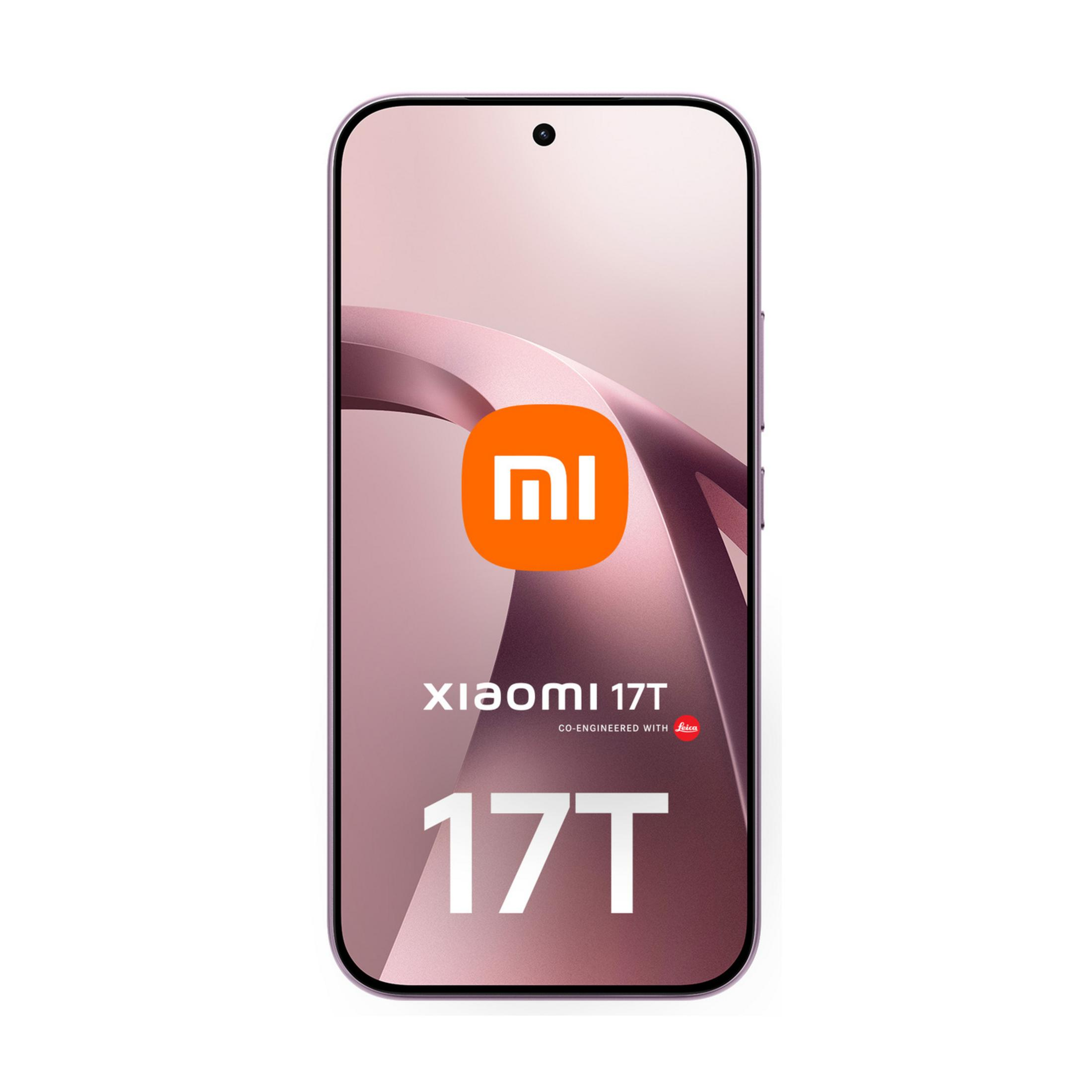 Un smartphone morado muestra el logo de Xiaomi y el texto 'xiaomi 17T'.