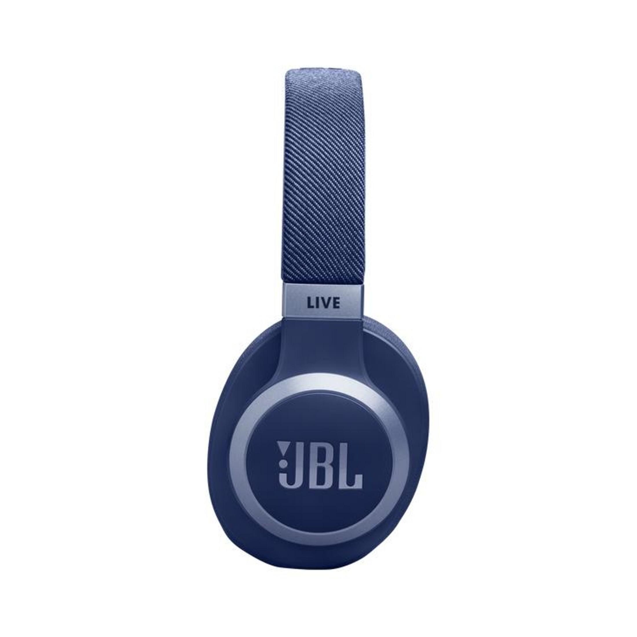 Cuffie JBL blu scuro con fascia in tessuto e scritta "LIVE".