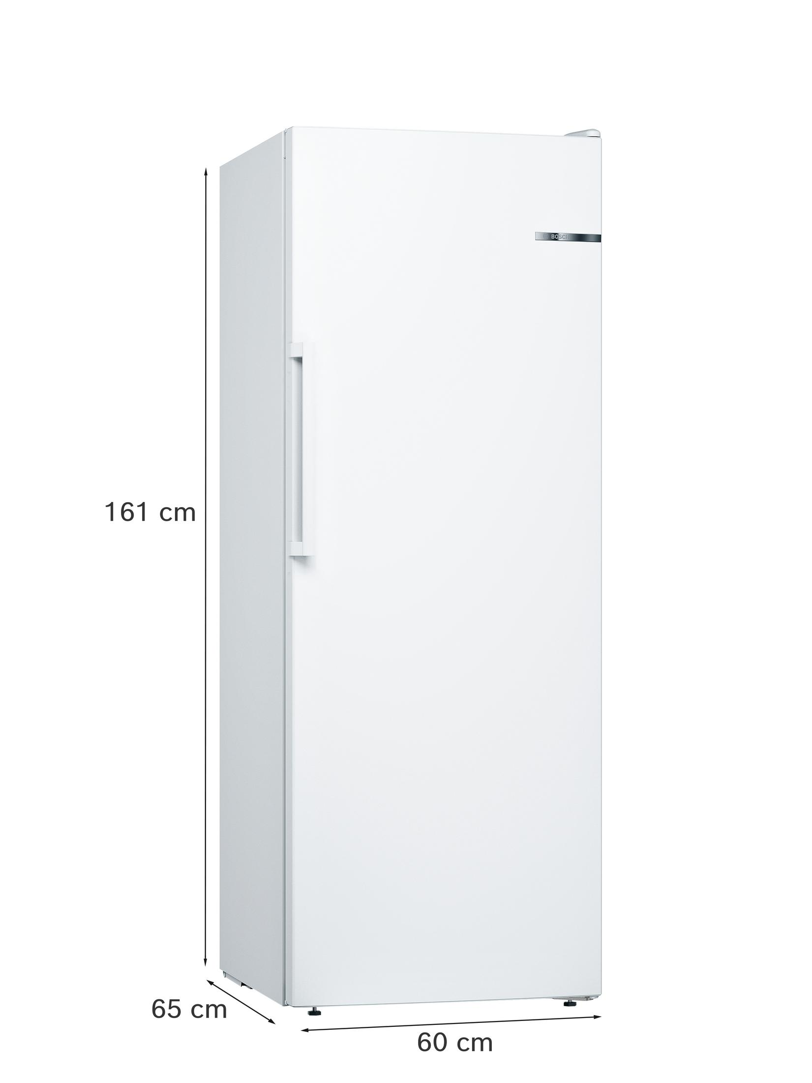 Ein weißer Bosch Kühlschrank mit Maßen 161x65x60 cm.