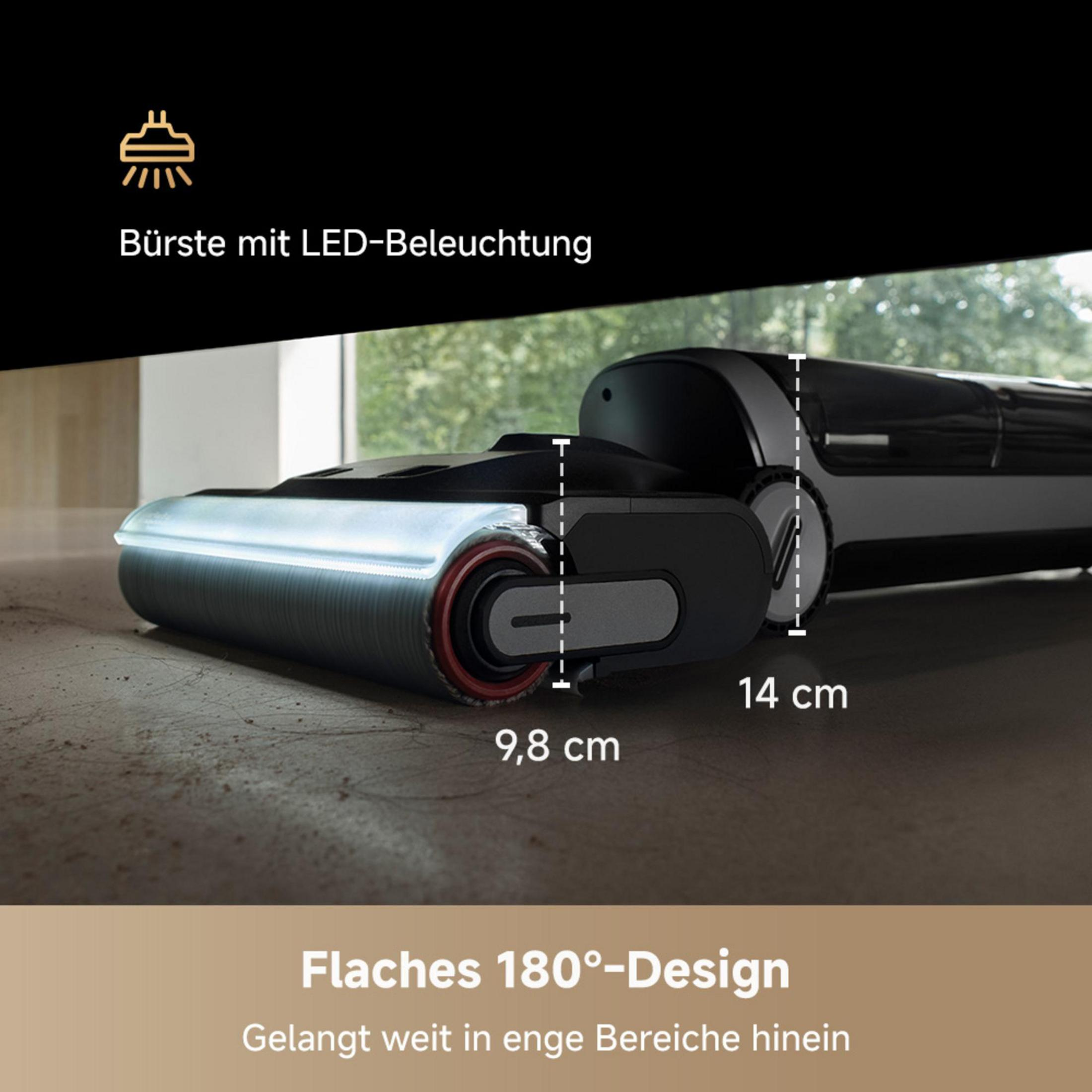 Staubsaugerbürste mit LED-Beleuchtung, 9,8 cm und 14 cm Maße.